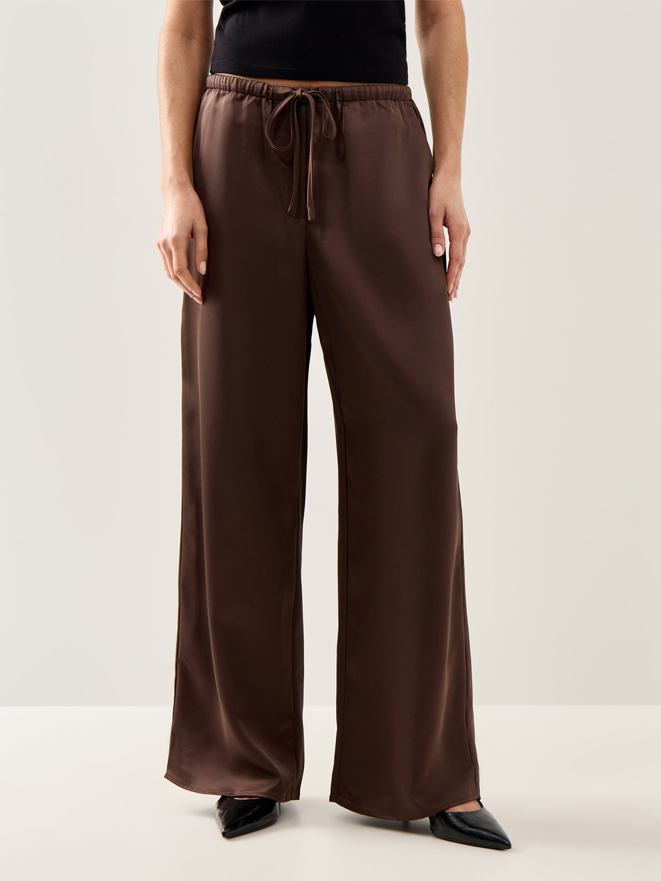 Breya Drawstring Satin Trouser Bronze