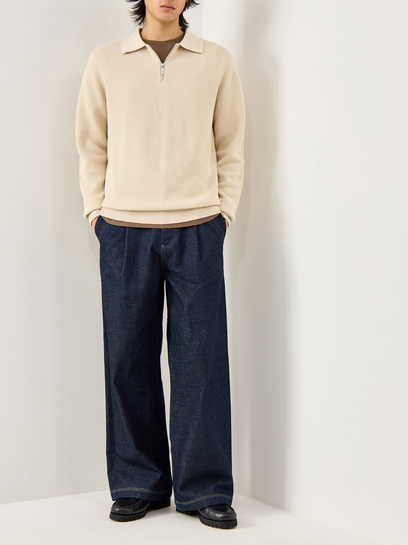 Structured Half Zip Polo Cream