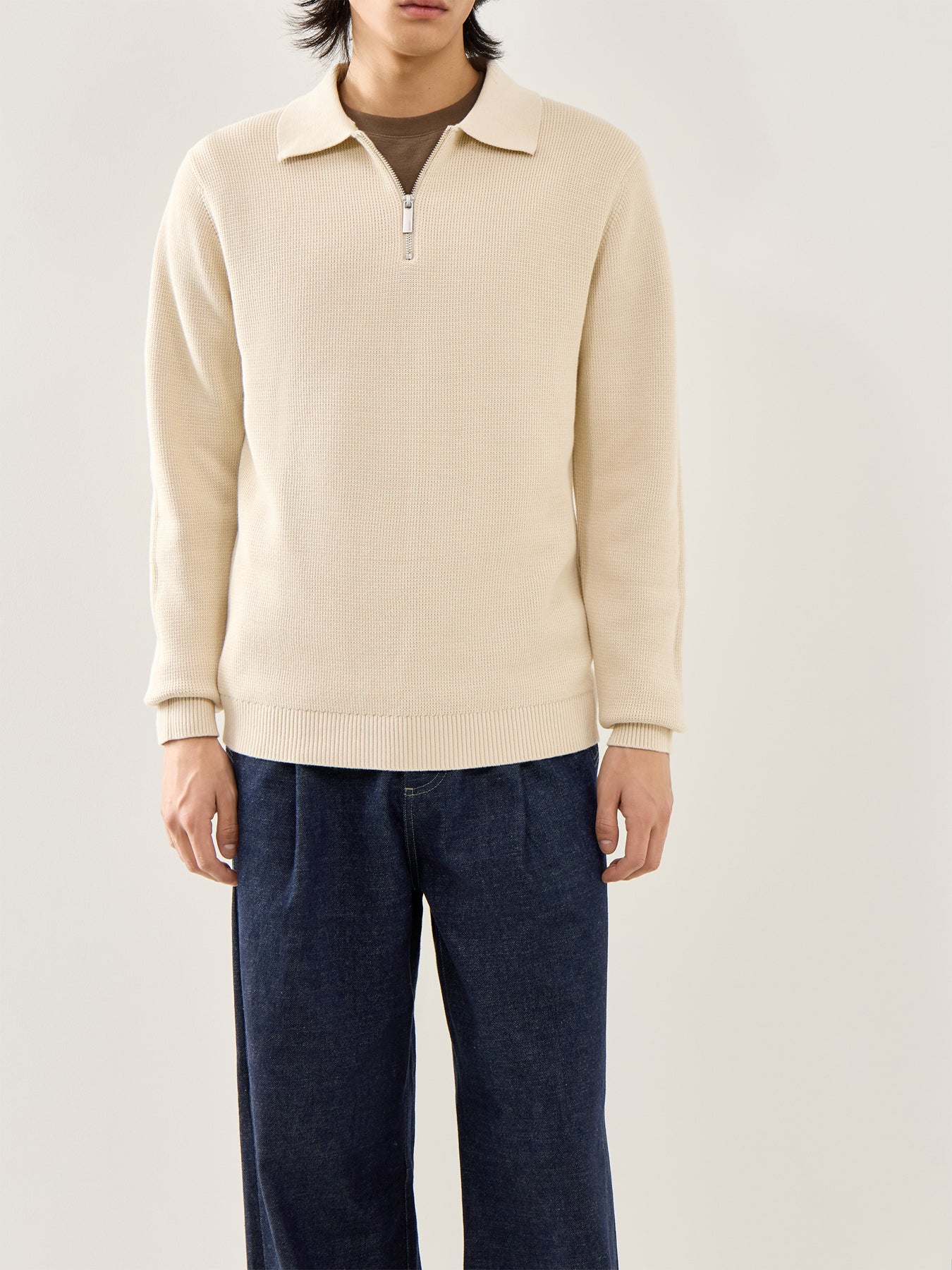Structured Half Zip Polo Cream