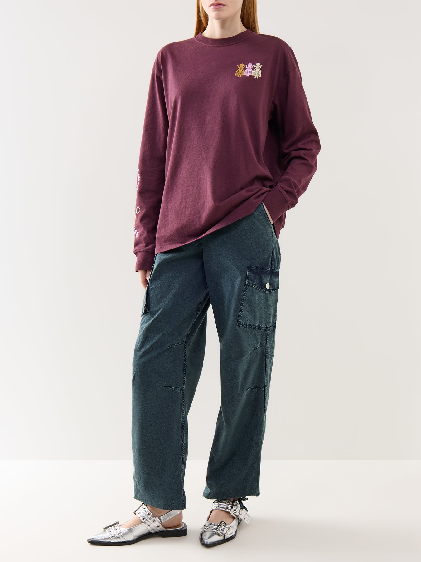 Paper Cut Gals Long Sleeve Tee Burgundy