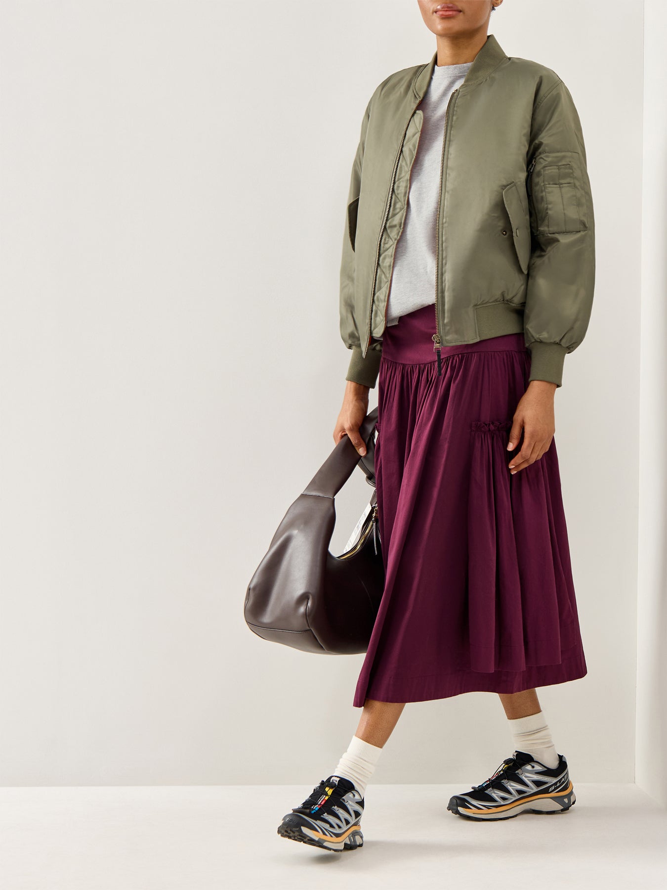 Berta Flared Midi Skirt Burgundy