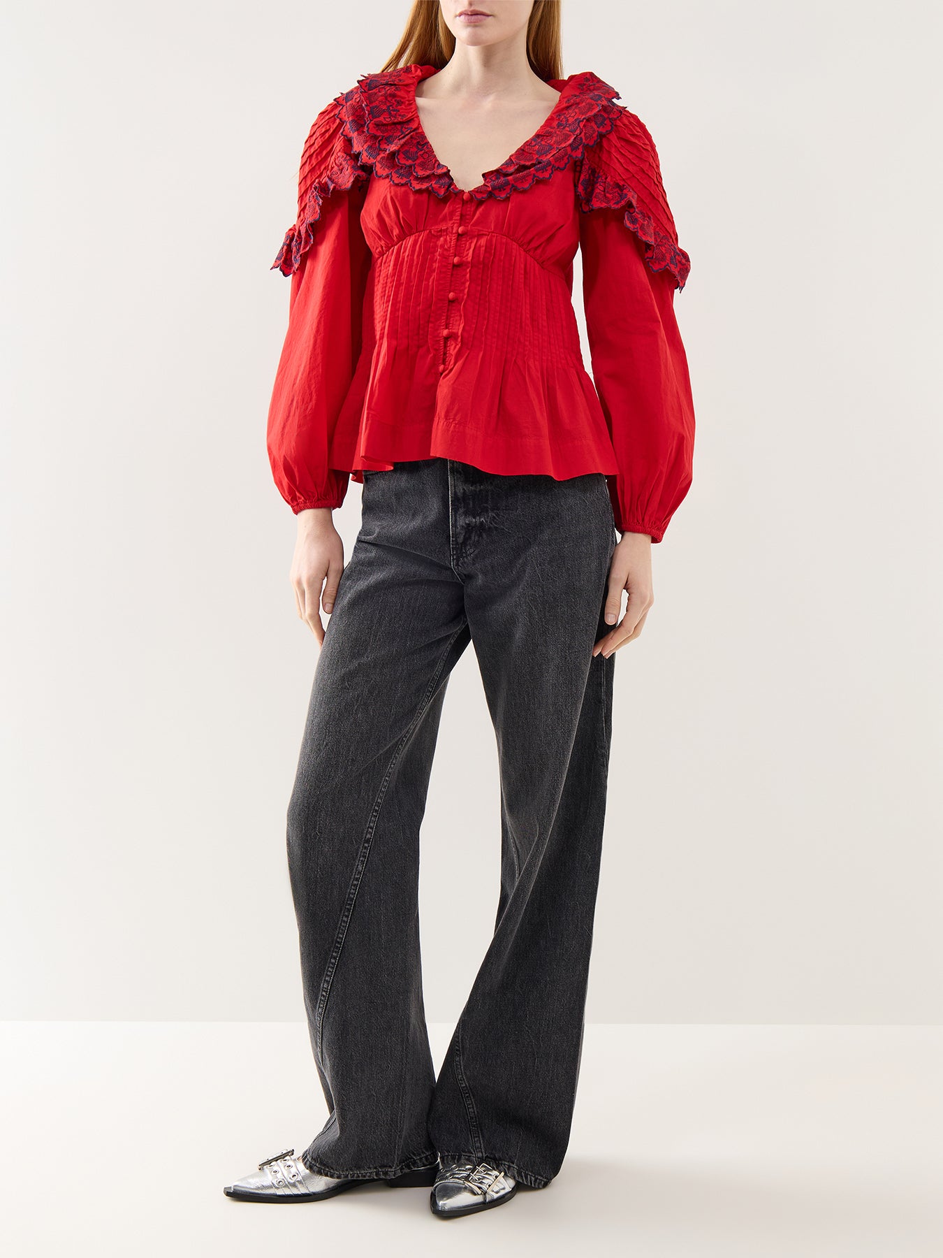 Caroline Long Sleeve Blouse Red