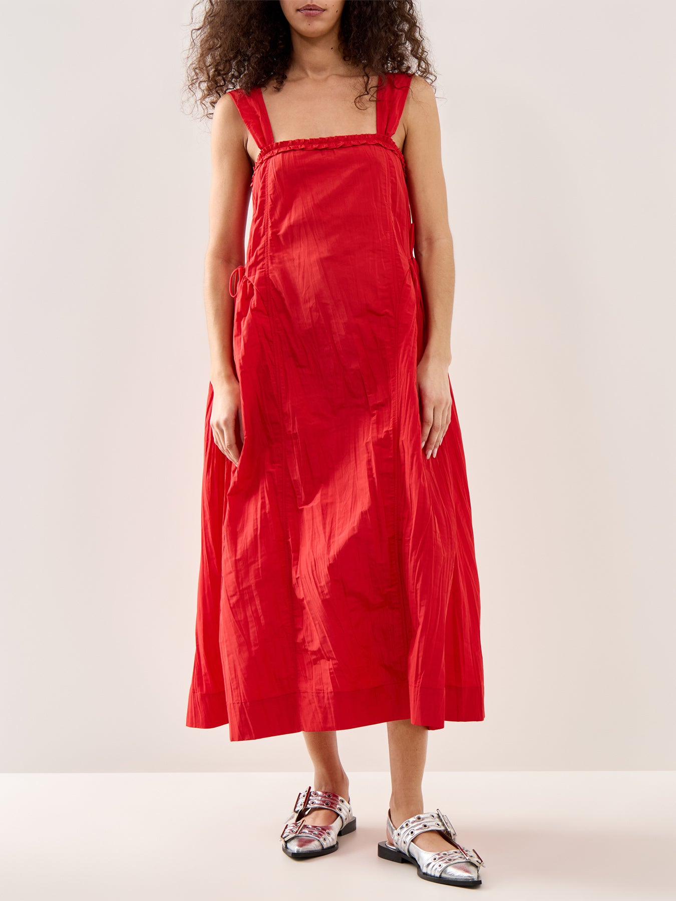 Elina Tafetta Midi Dress Red