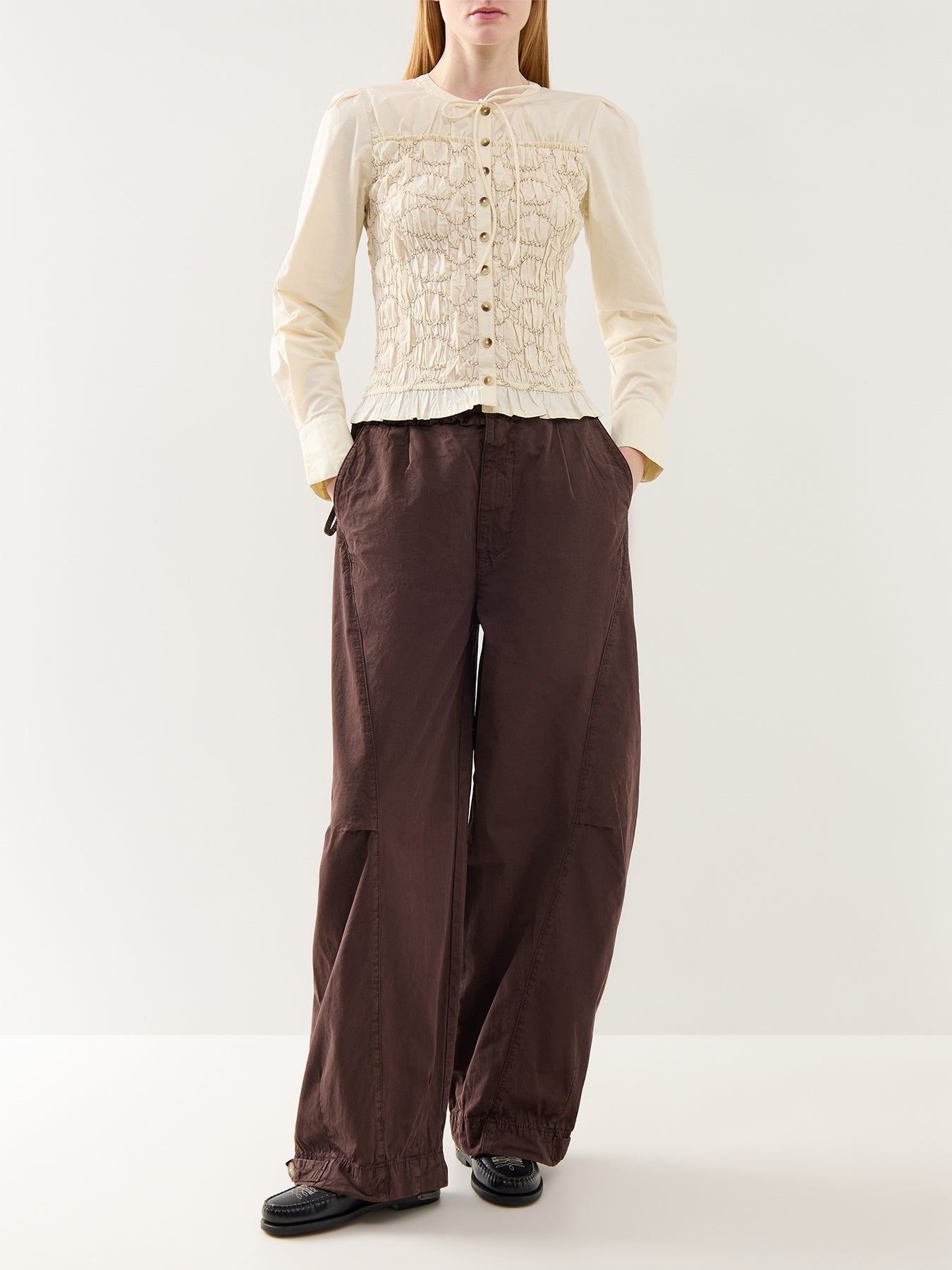 Elliana Smocked Cardigan Cream