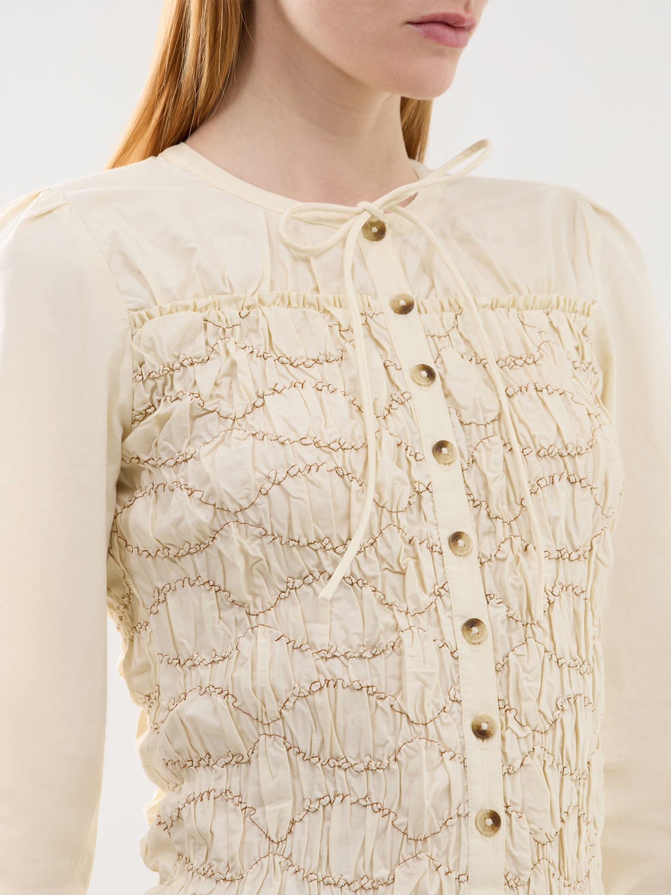 Elliana Smocked Cardigan Cream