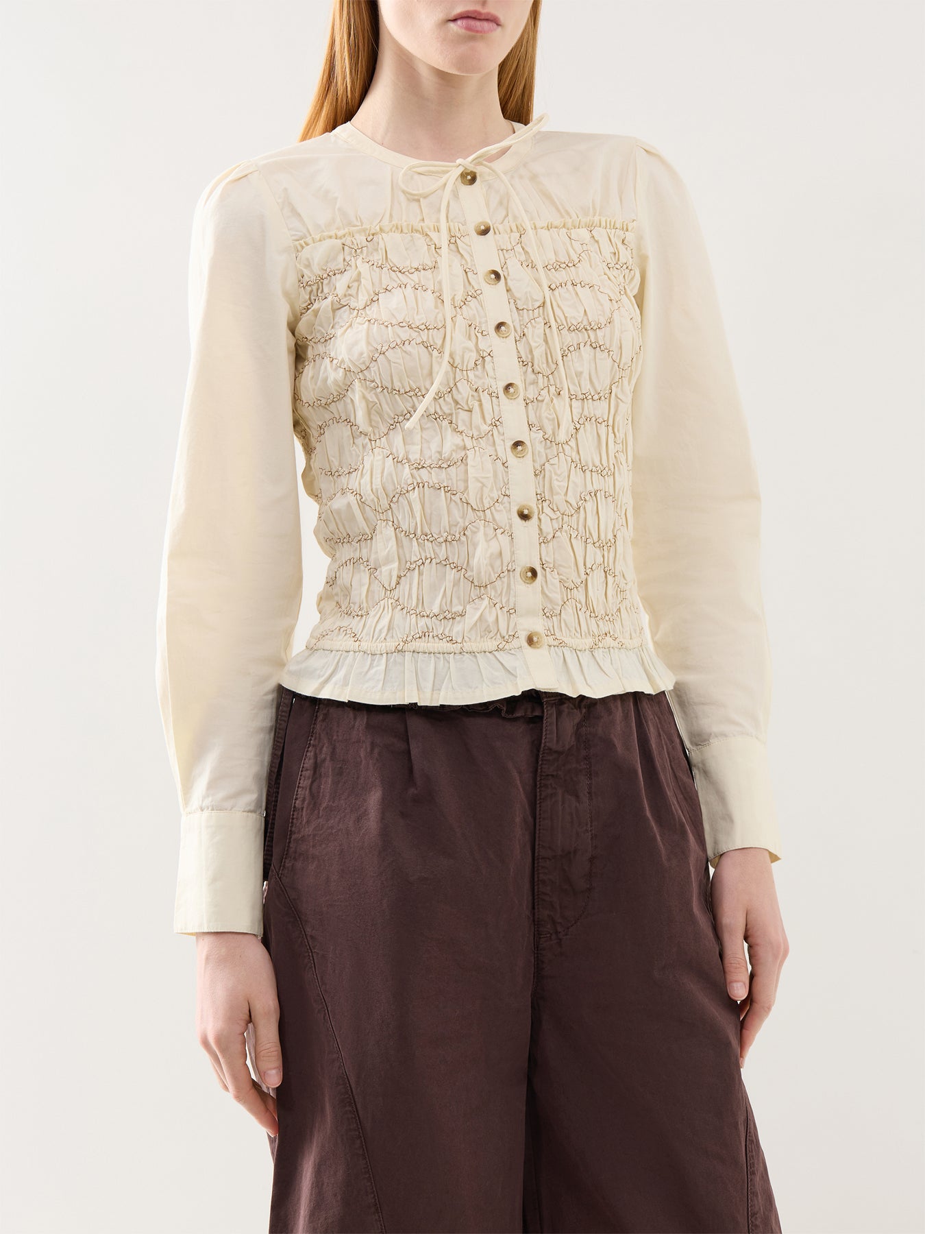 Elliana Smocked Cardigan Cream