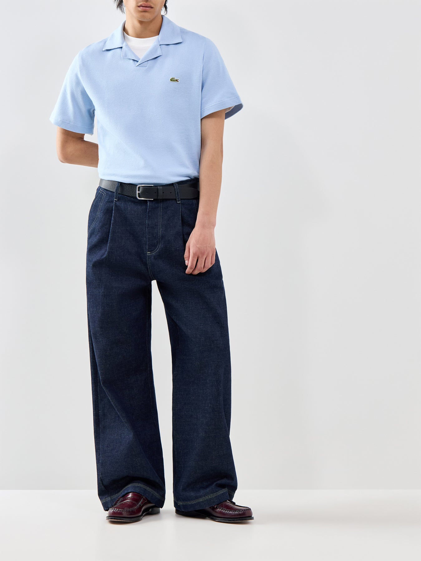 Classic Fit Cotton-Linen Polo Shirt Light Blue