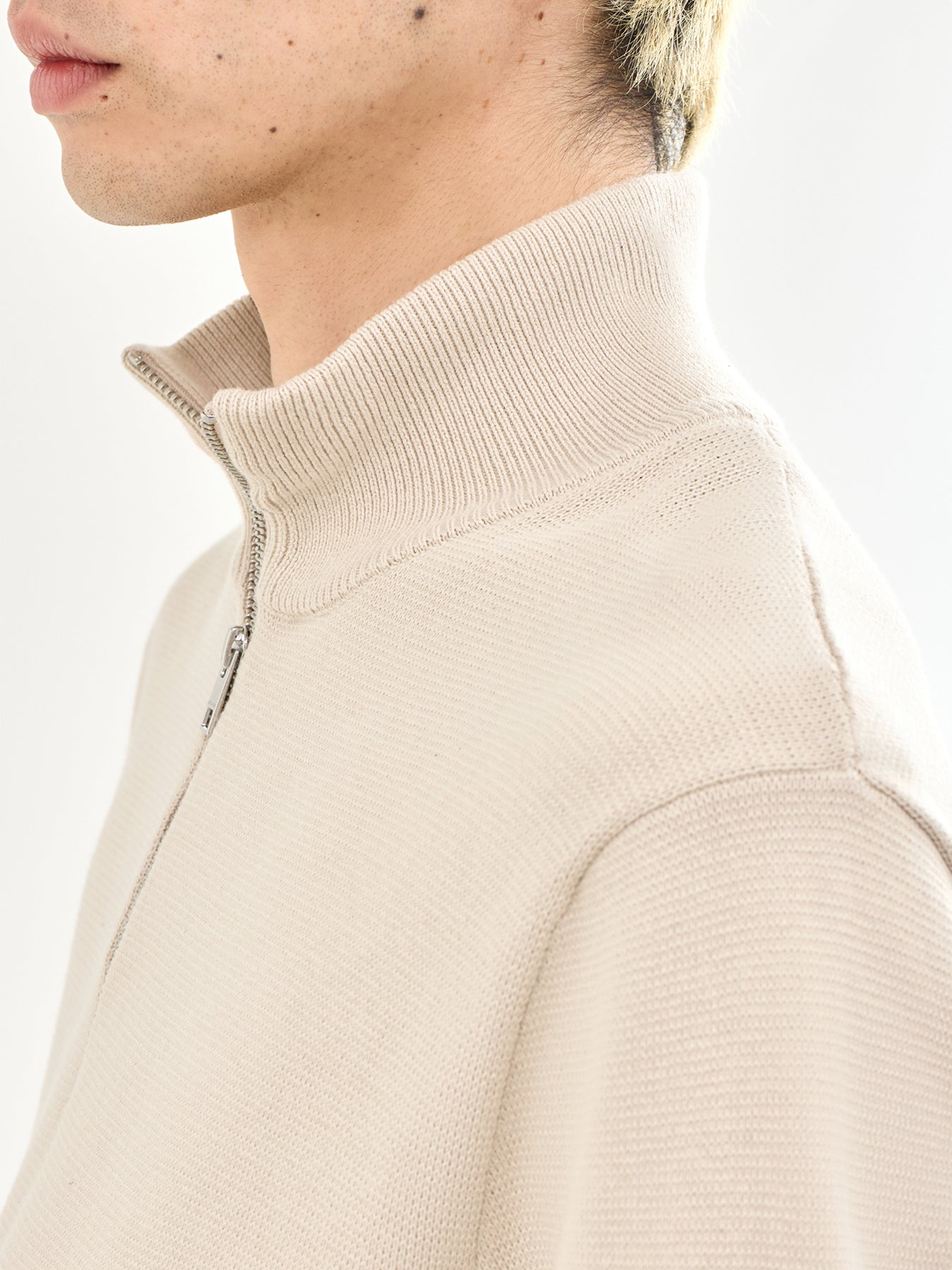 Spring Knit Half Zip Beige