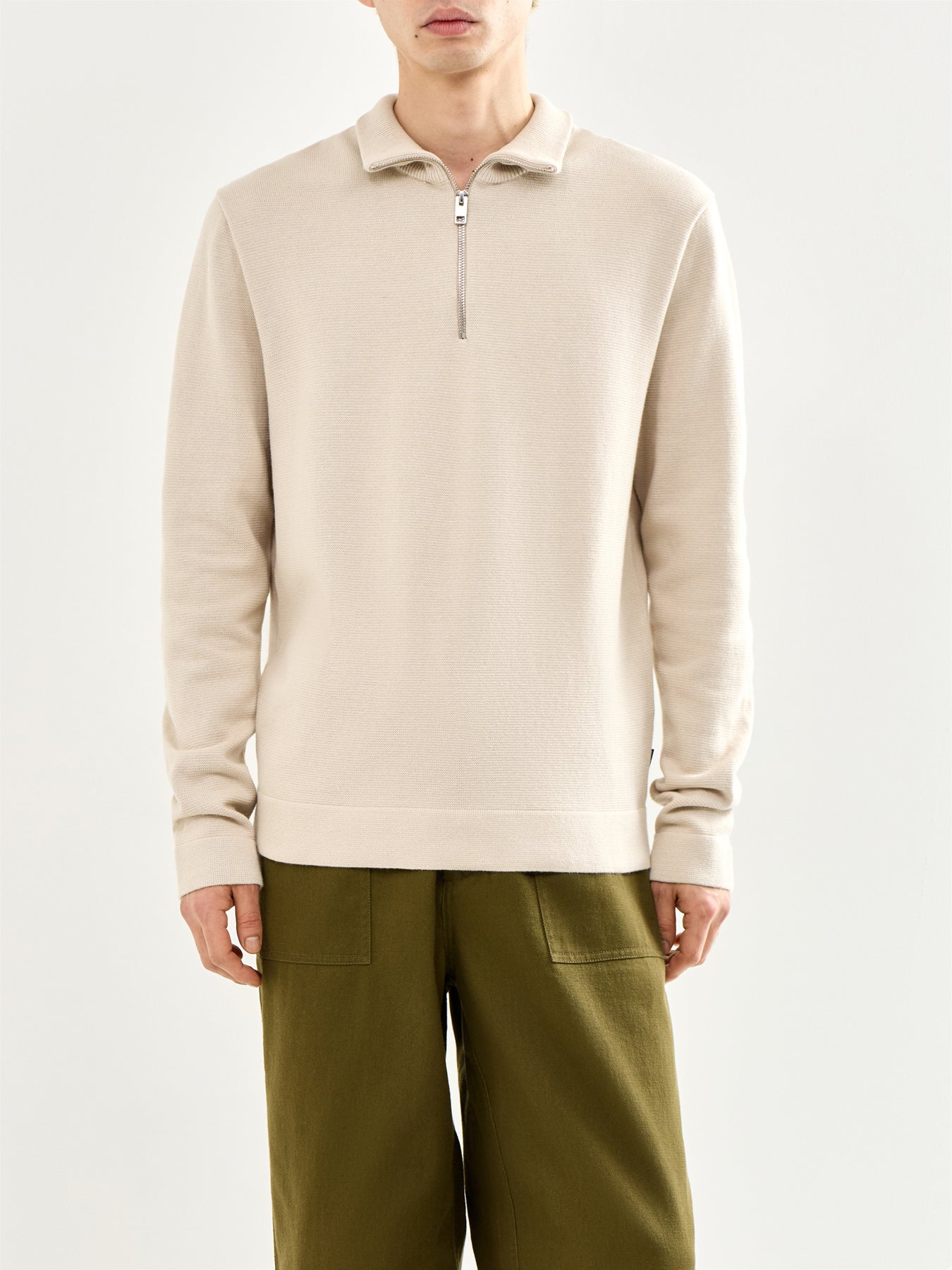 Spring Knit Half Zip Beige