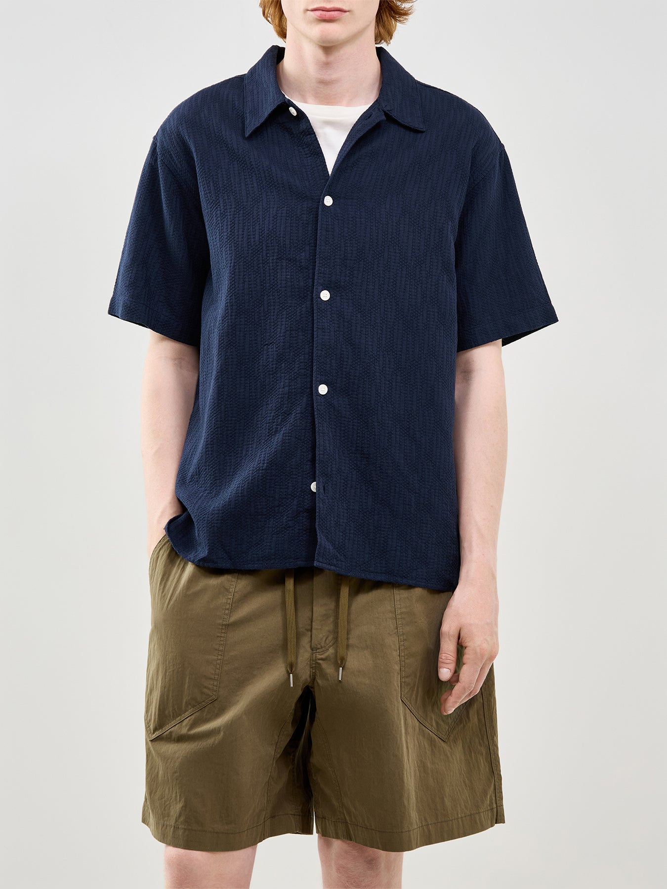 Jormontauk Wavy Texture Short Sleeve Shirt Navy