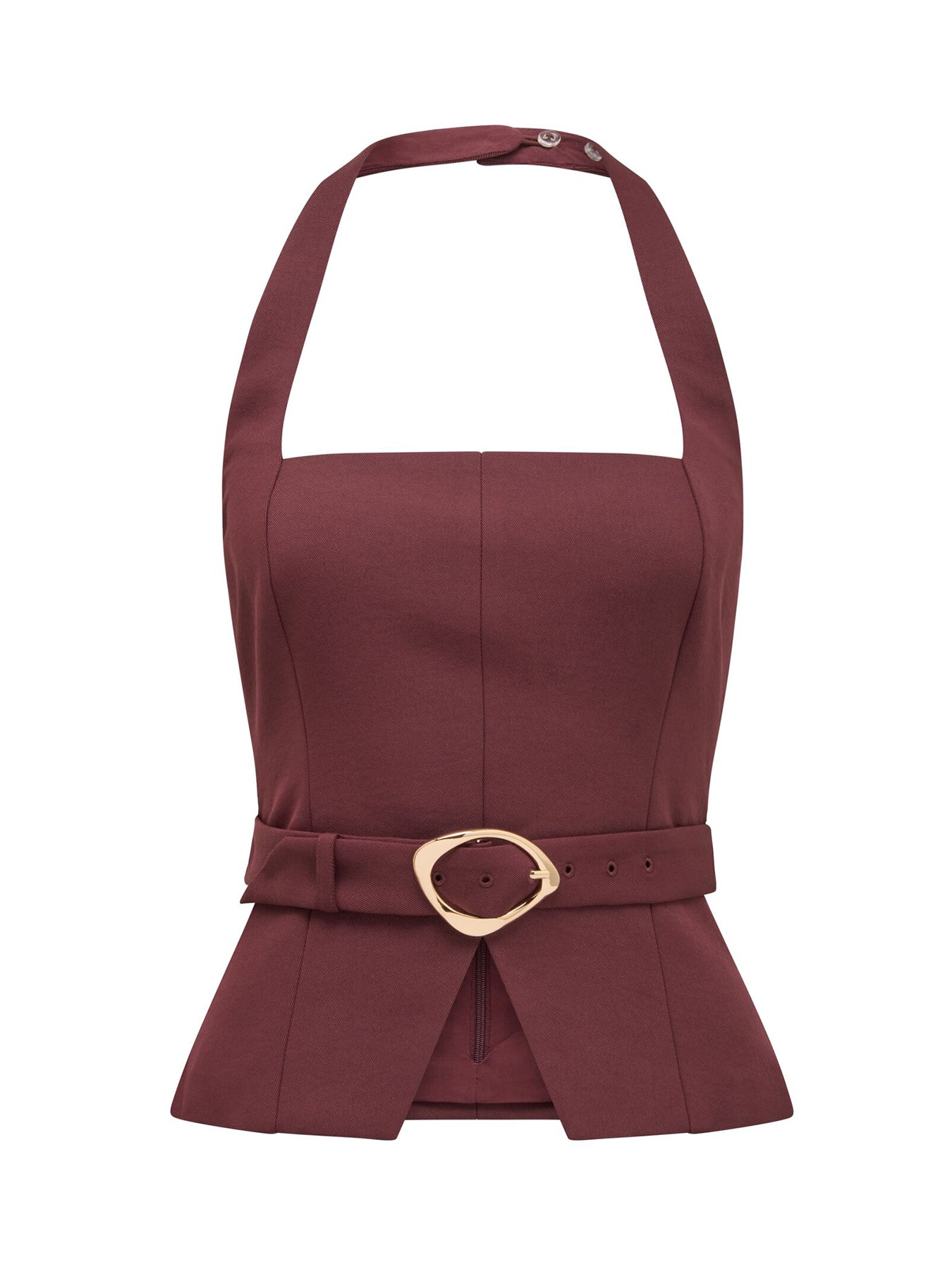 Ellisa Belted Hardware Long Sleeve Top Red