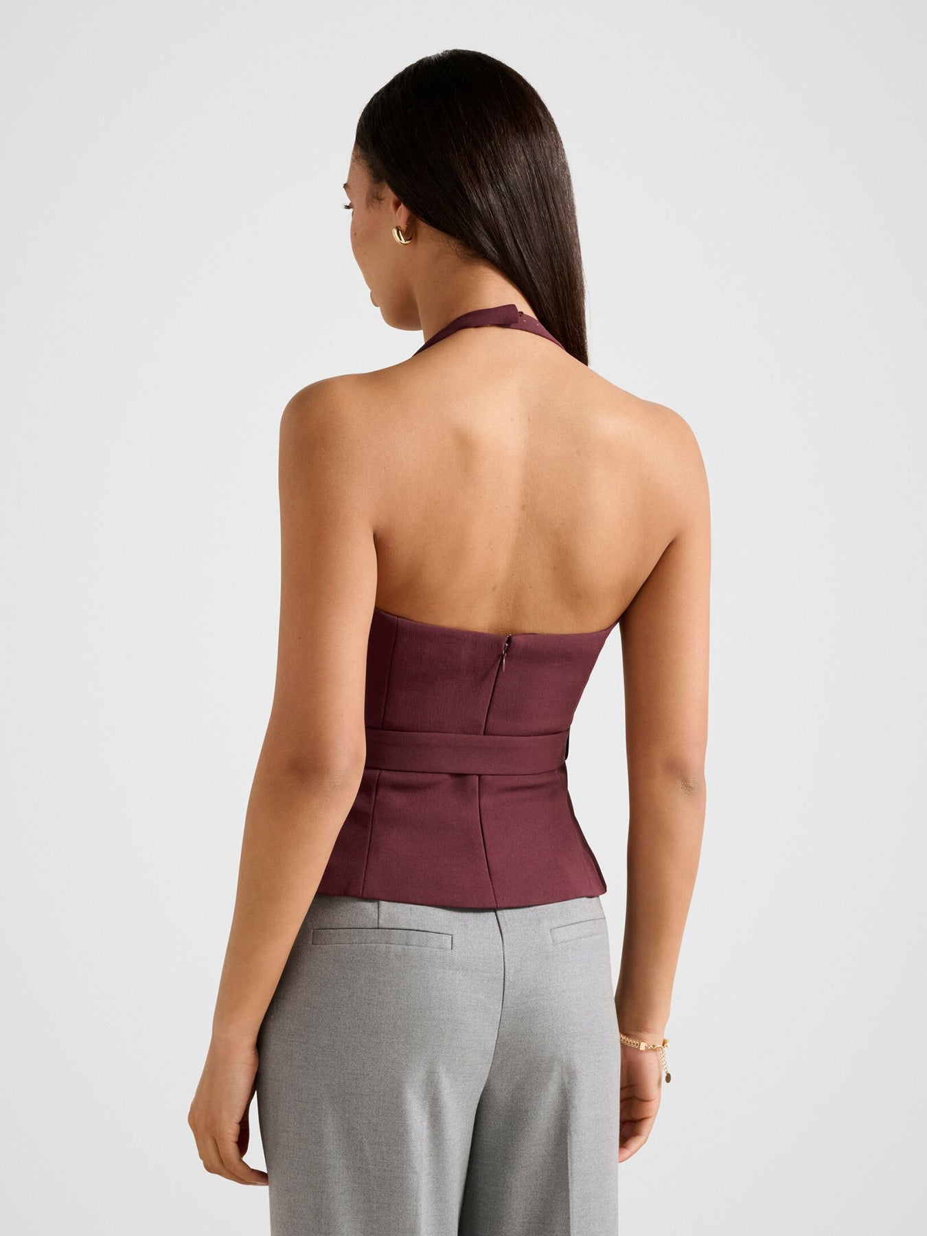 Ellisa Belted Hardware Long Sleeve Top Red