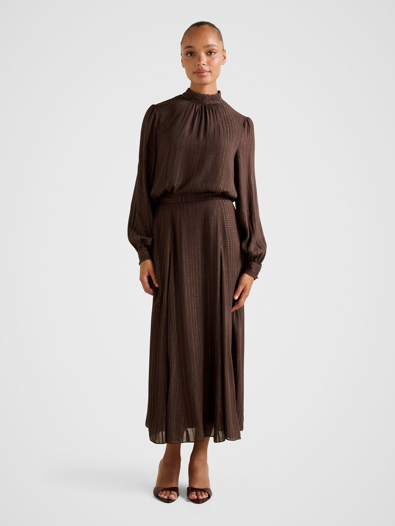 Preslee Godet Midi Skirt Brown