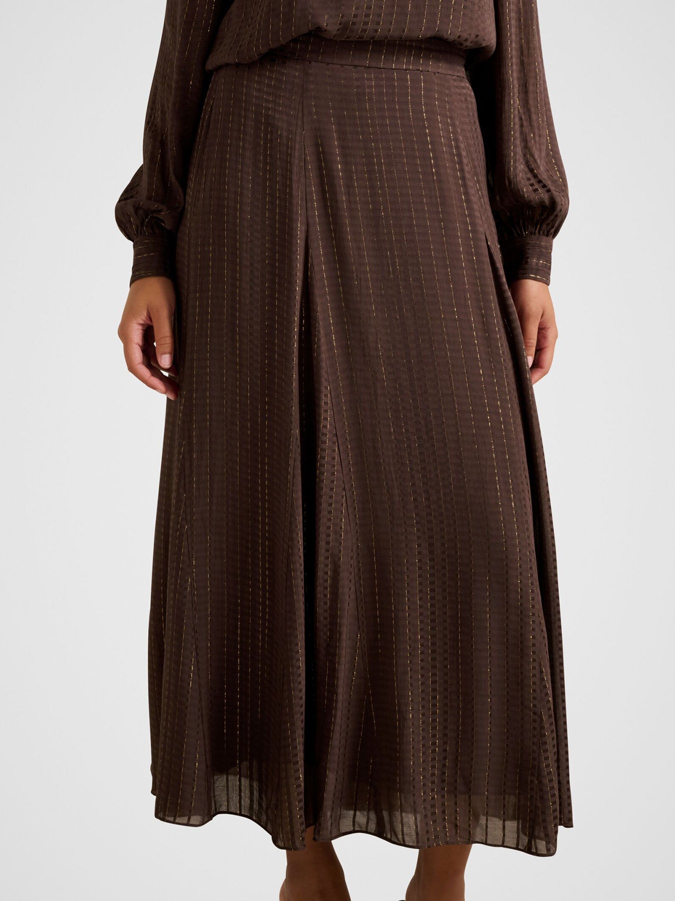 Preslee Godet Midi Skirt Brown