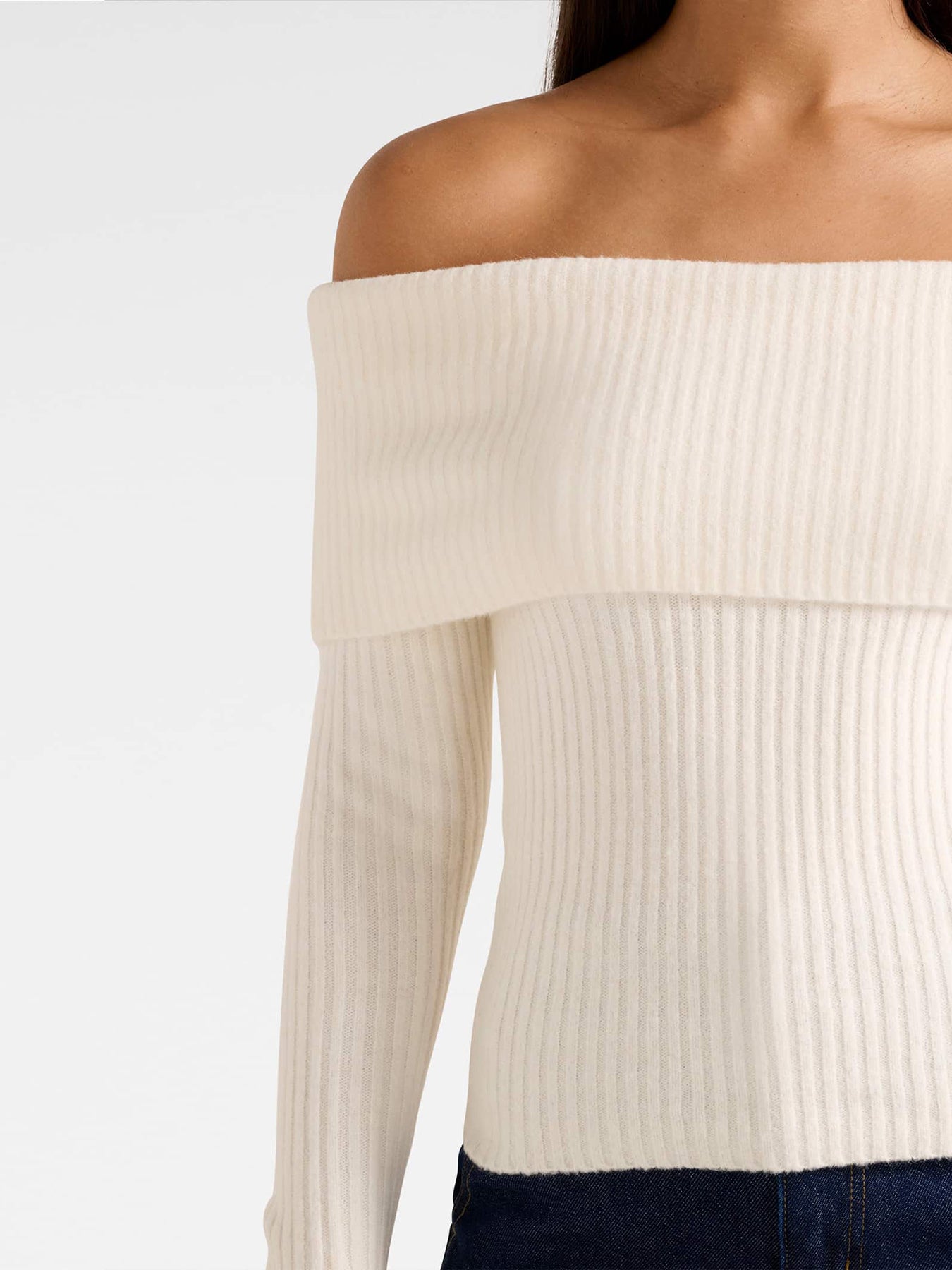 Ashley Ribbed Bardot Top Beige