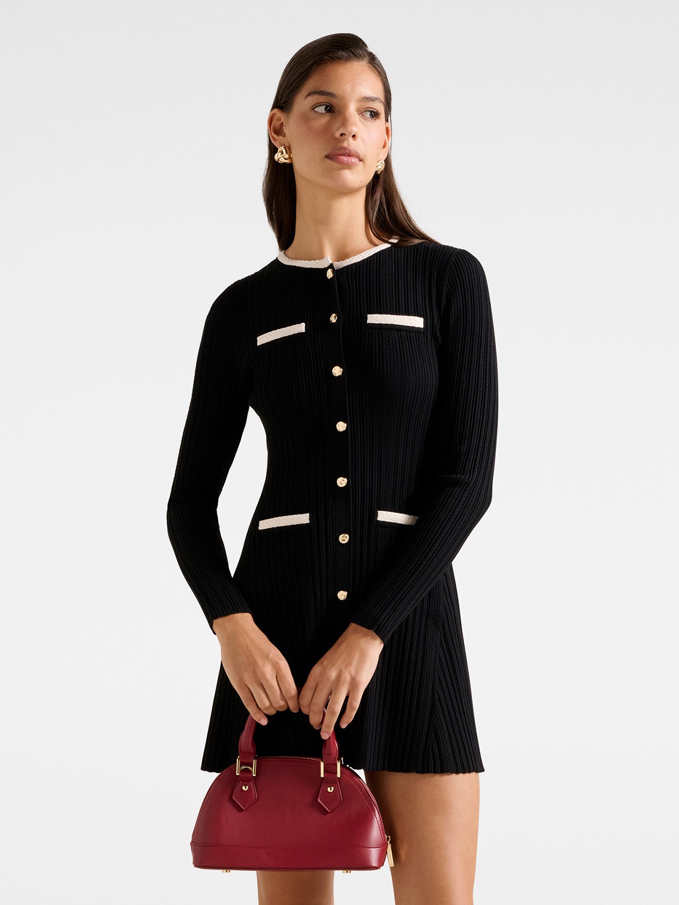 Brielle Fit and Flare Knitted Mini Dress Black