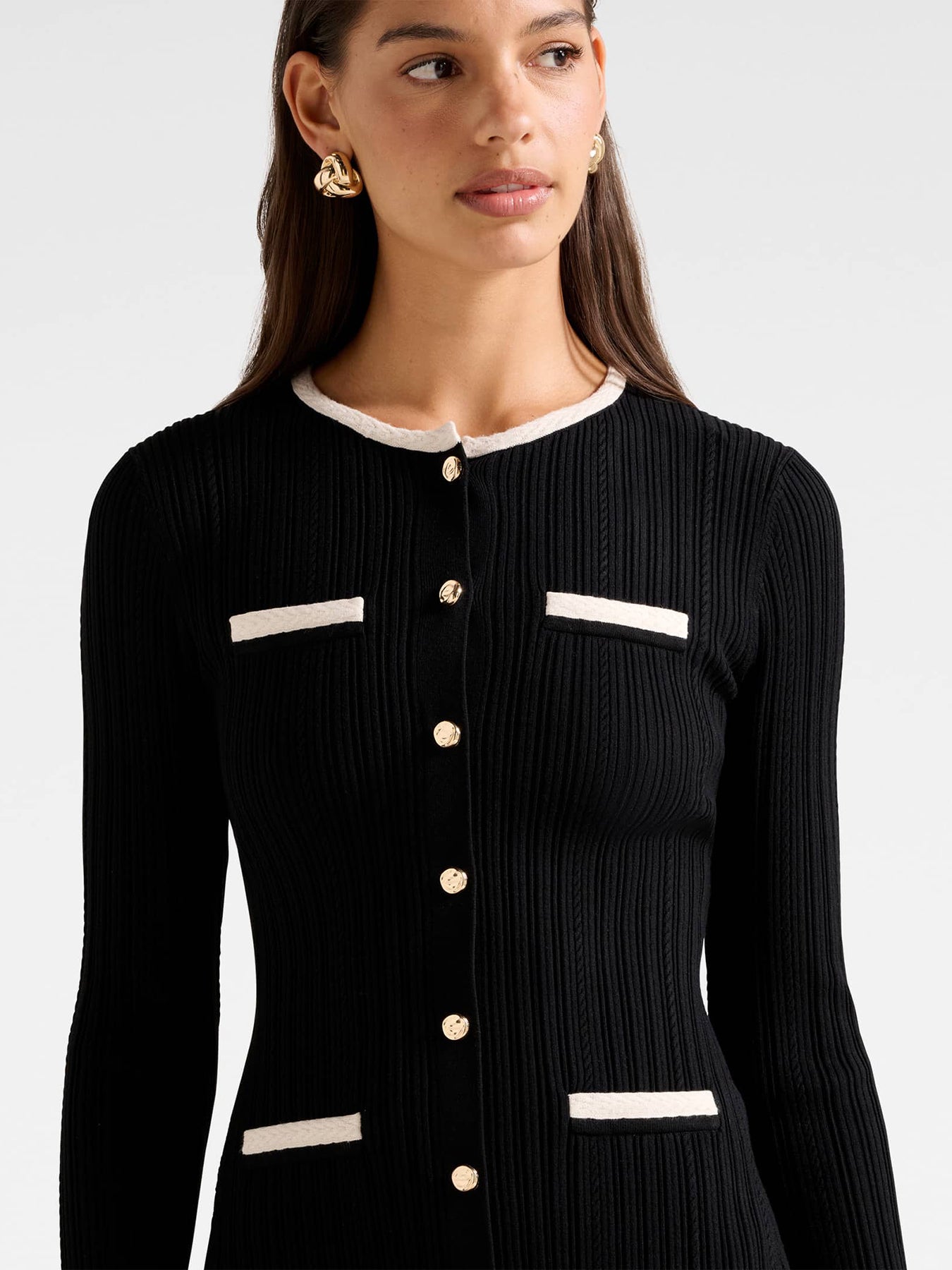 Brielle Fit and Flare Knitted Mini Dress Black