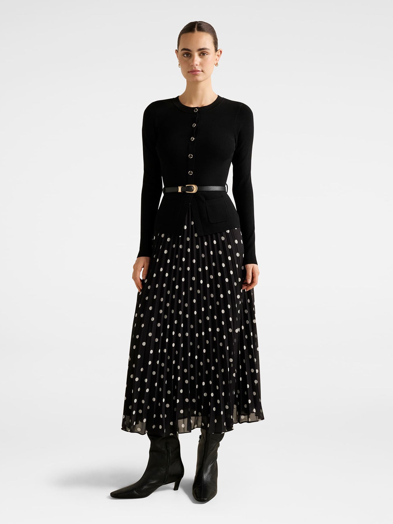 Daphne Waistcoat Knitted Midi Dress Black