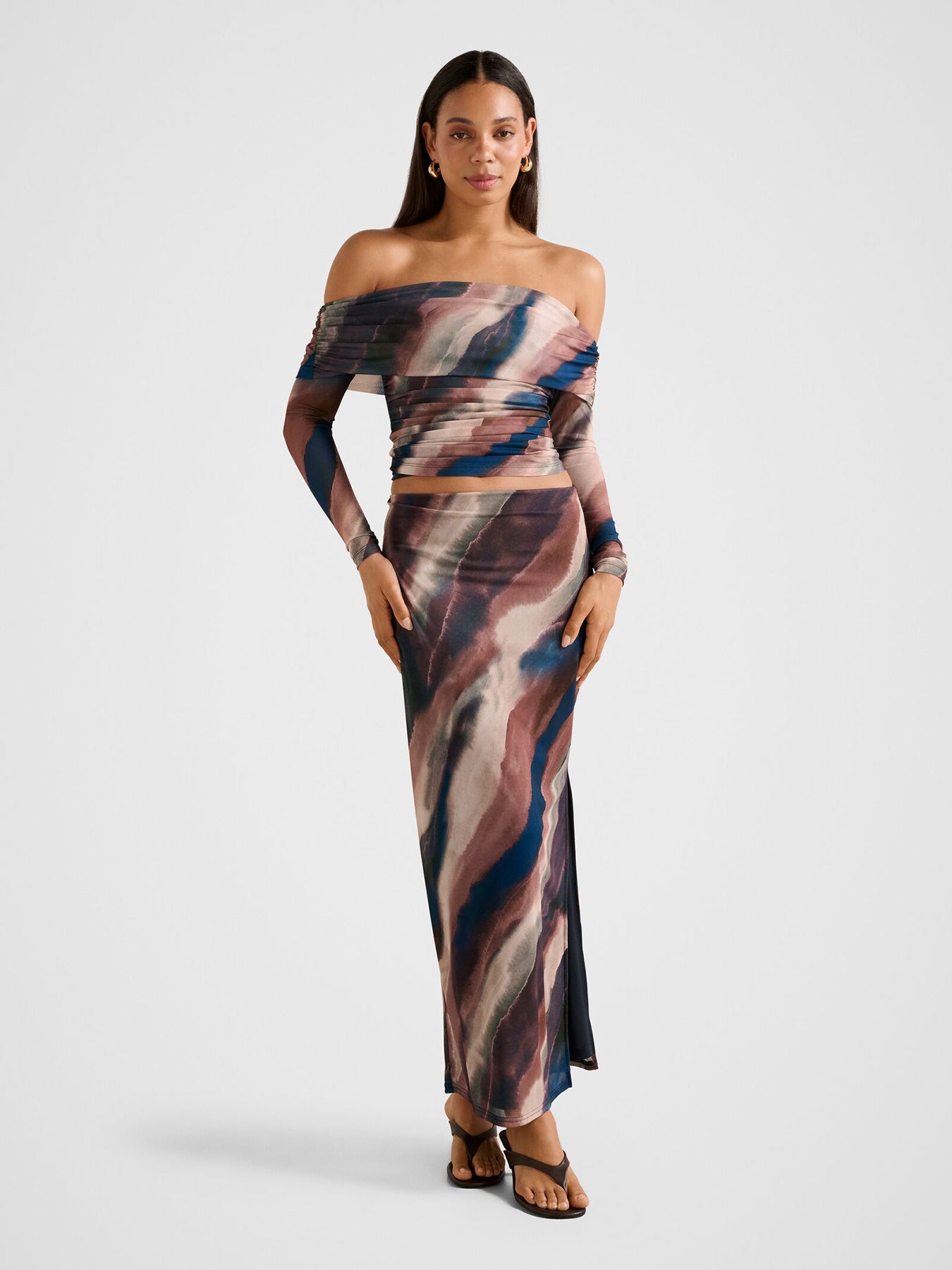 Kaia Ruched Mesh Bardot Top