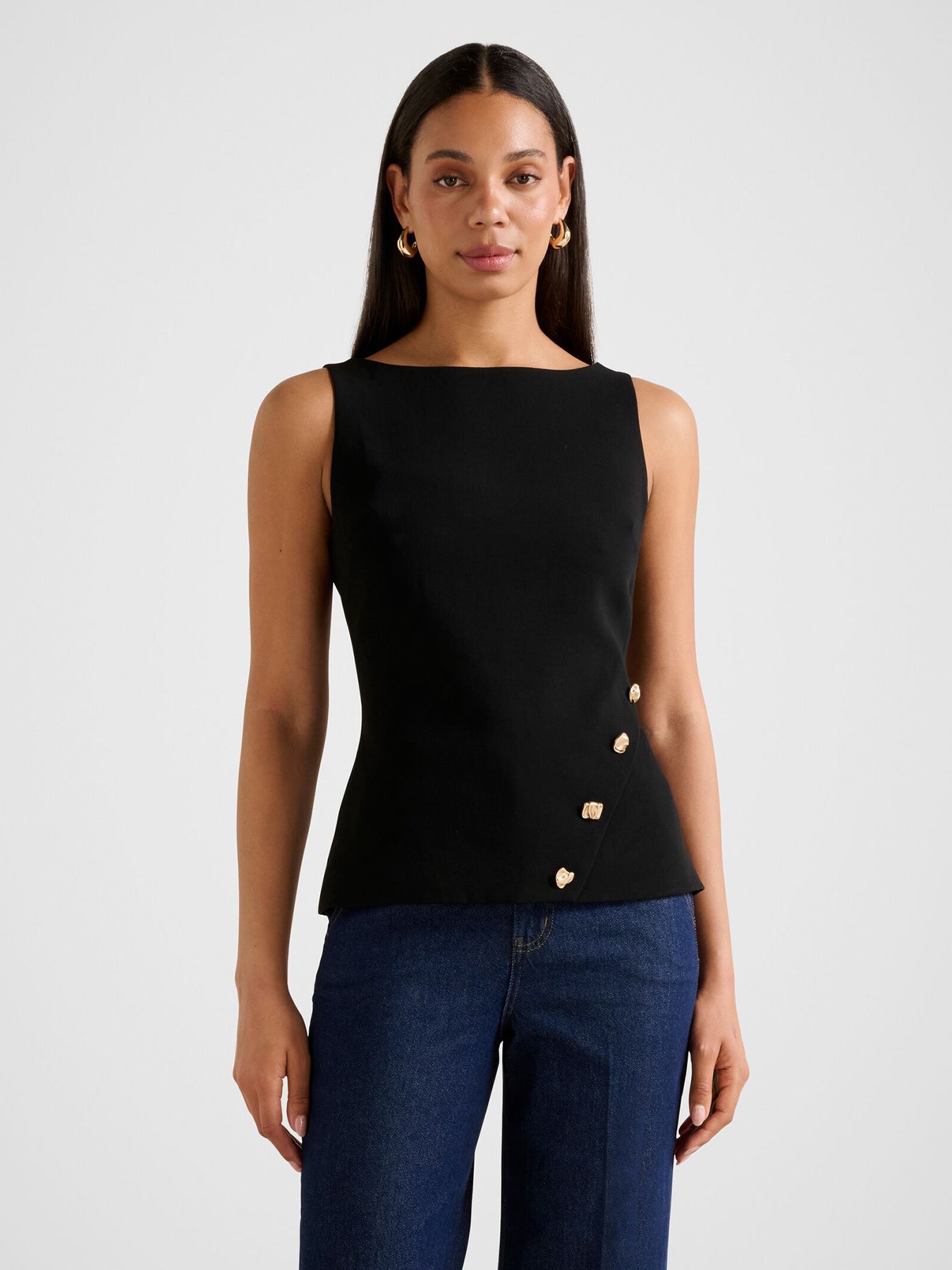 Pheobe Asymmetrical Vest Top Black
