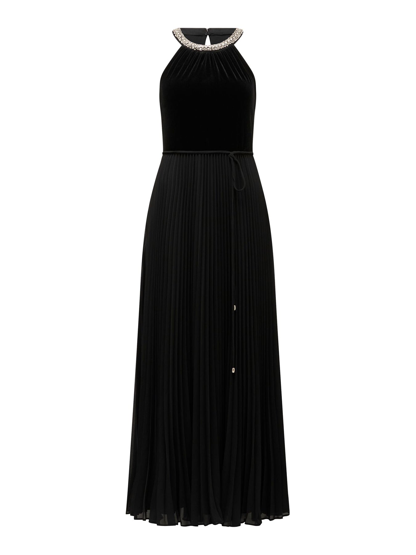 Gwen Halter Neck Pleated Midi Dress Black