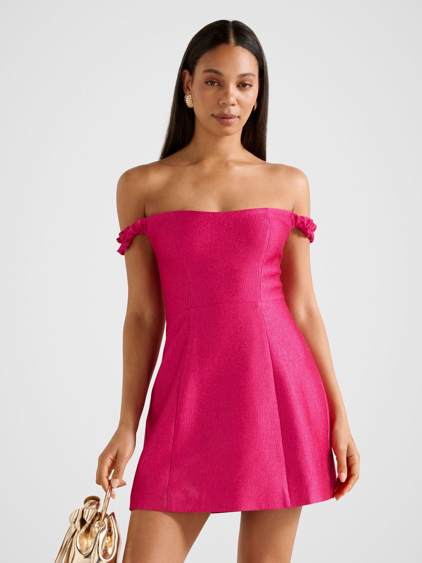 Mandy Bardot Ruffle Mini Dress Pink
