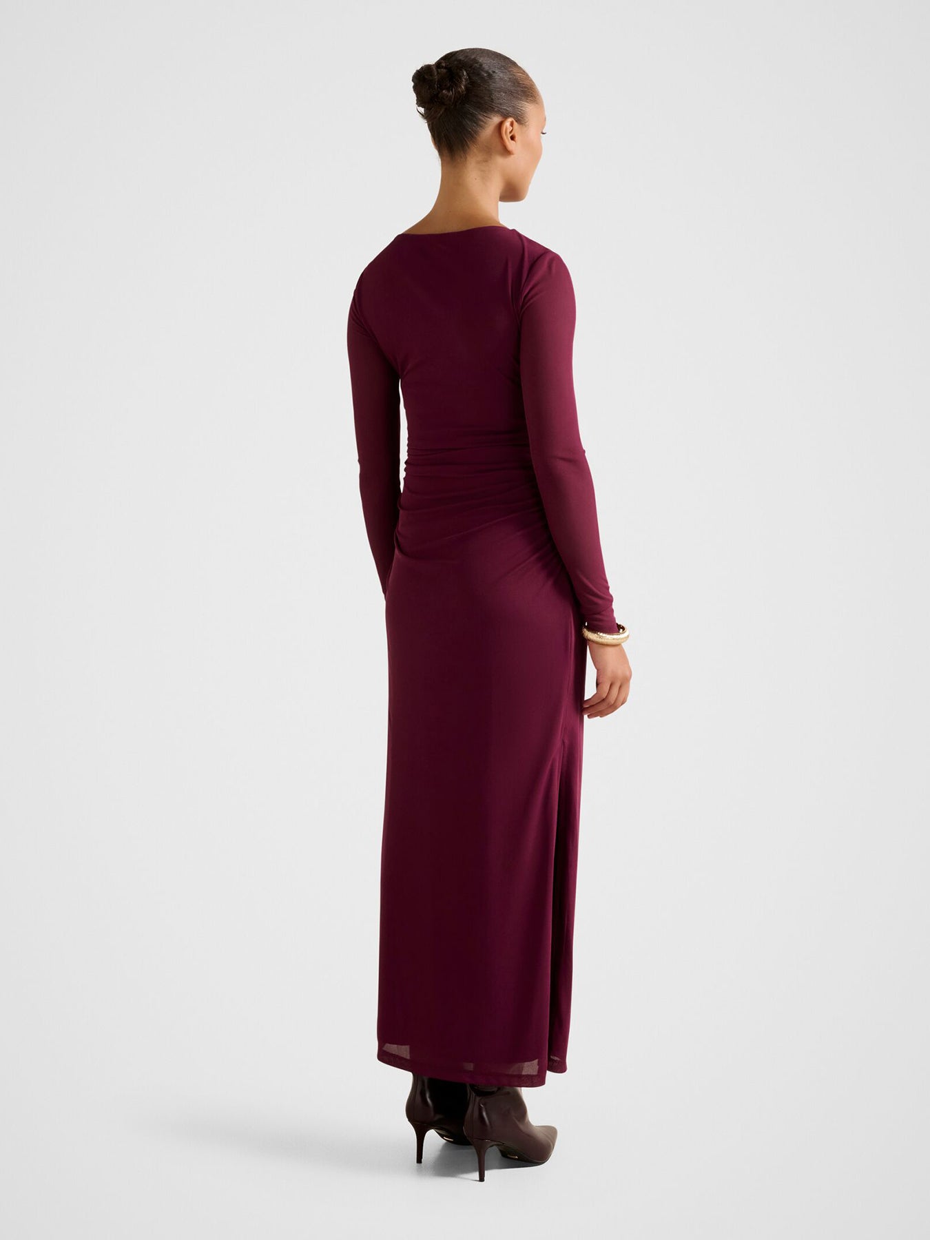 Brittany Gathered Mesh Midi Dress Purple