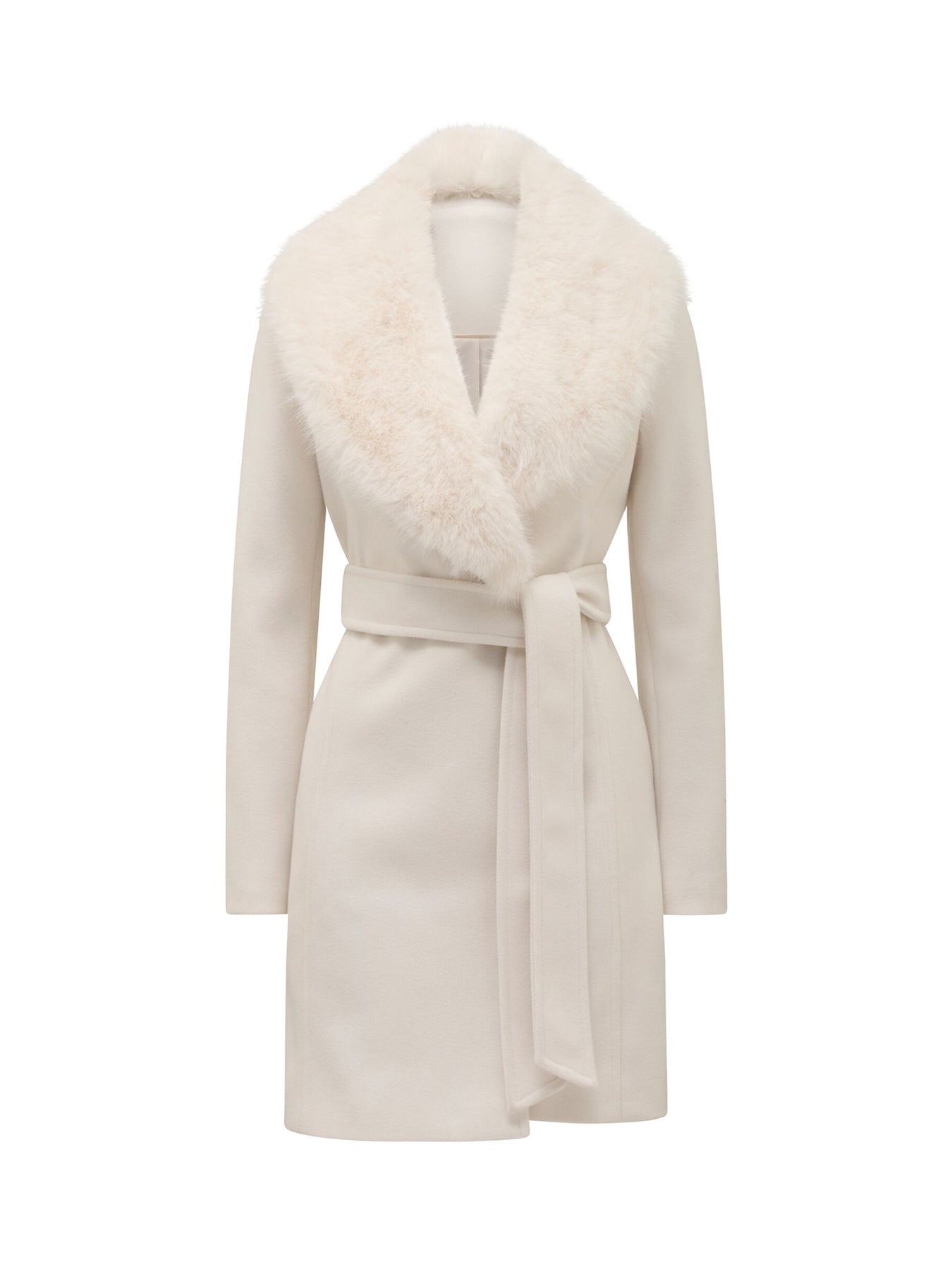 Rocky Faux Fur Collar Wrap Longline Coat Cream