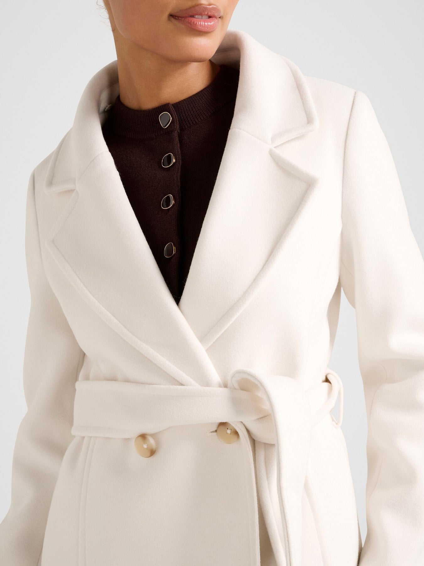 Rocky Faux Fur Collar Wrap Longline Coat Cream