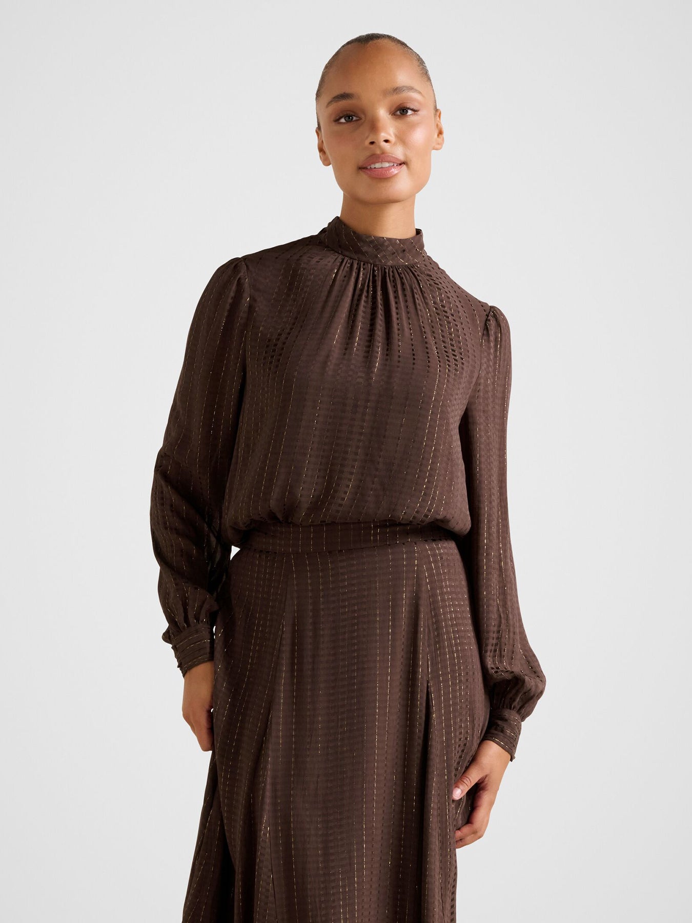 Preslee Neck Tie Blouse Brown