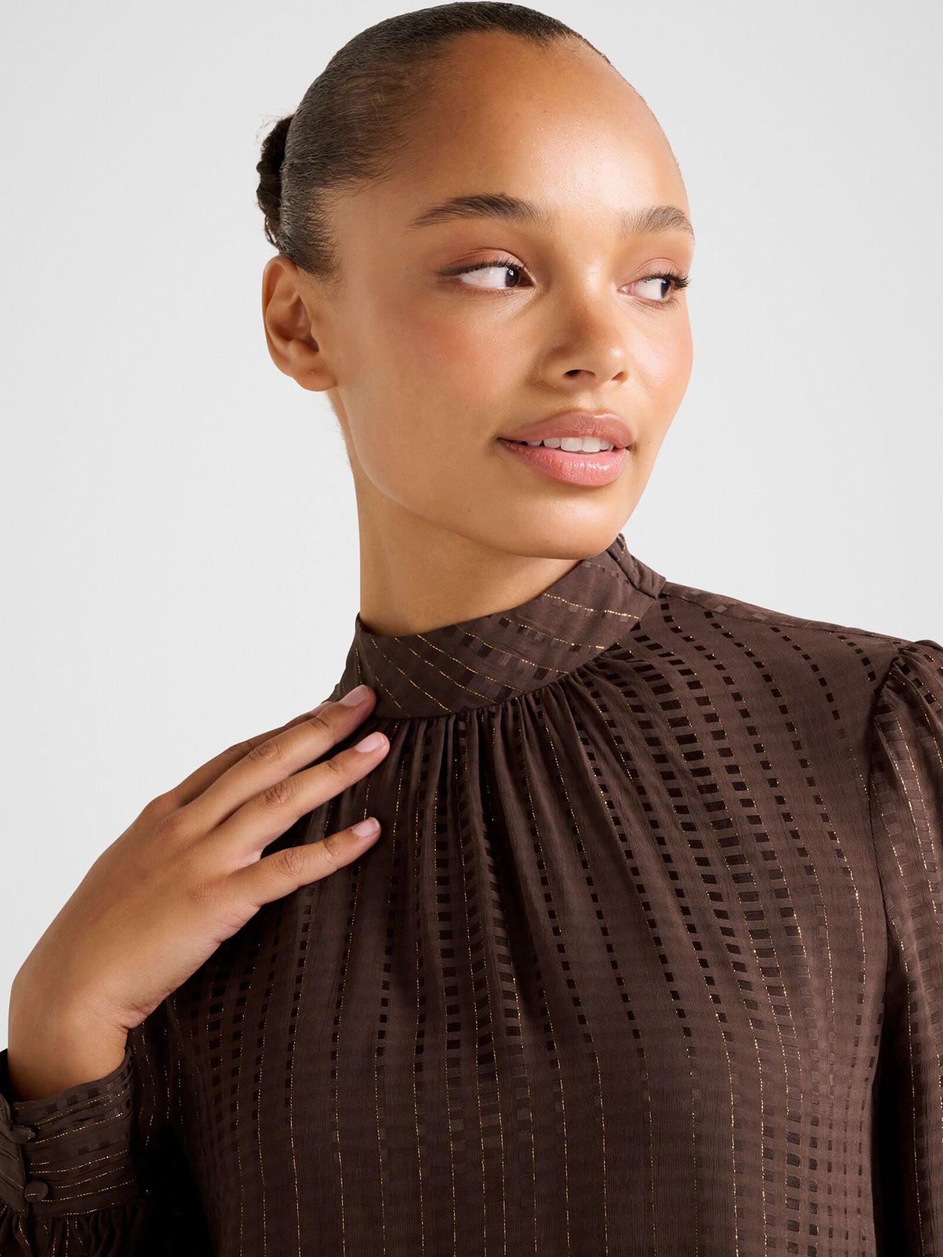 Preslee Neck Tie Blouse Brown