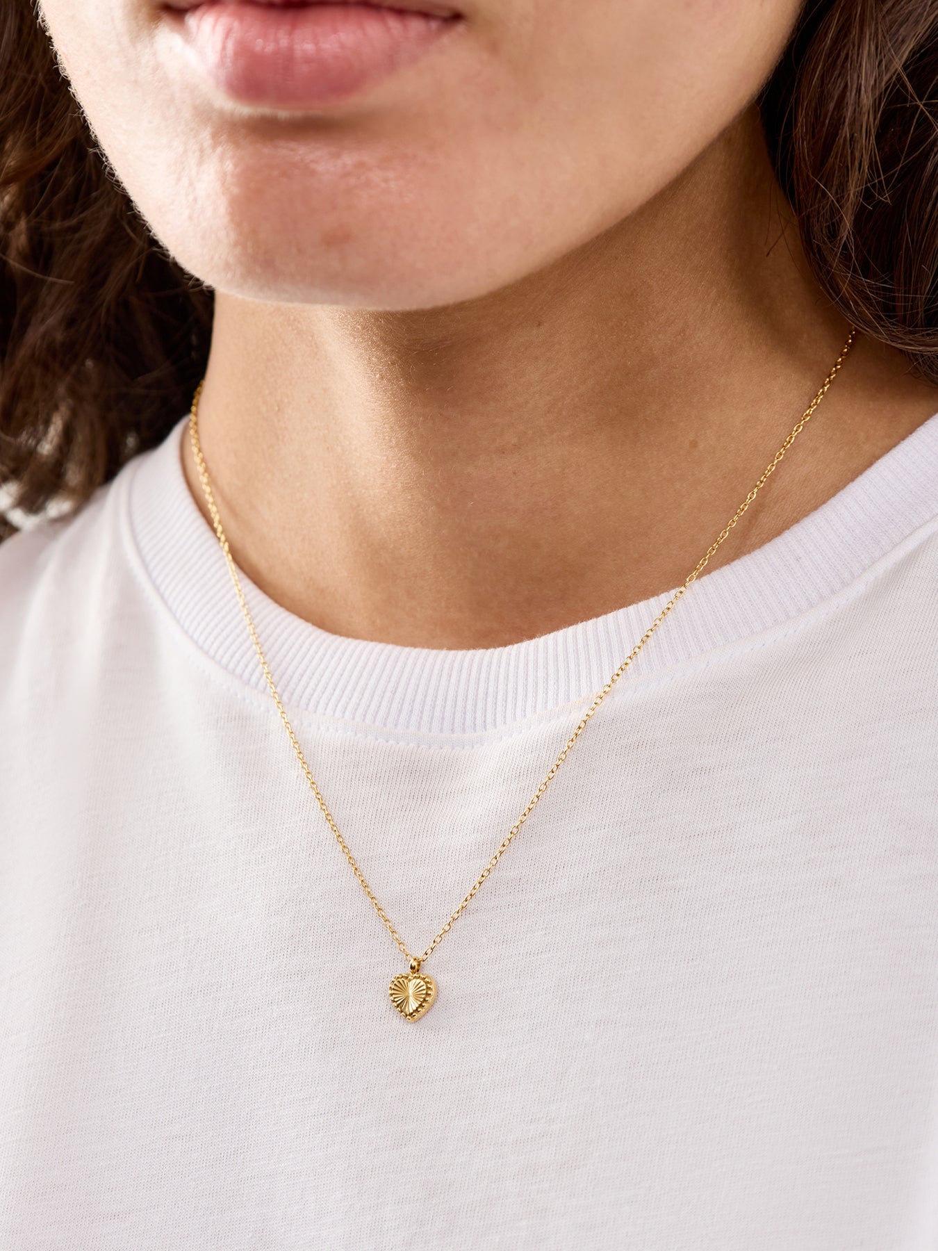 Tiny Antiqued Heart Pendant Necklace Gold