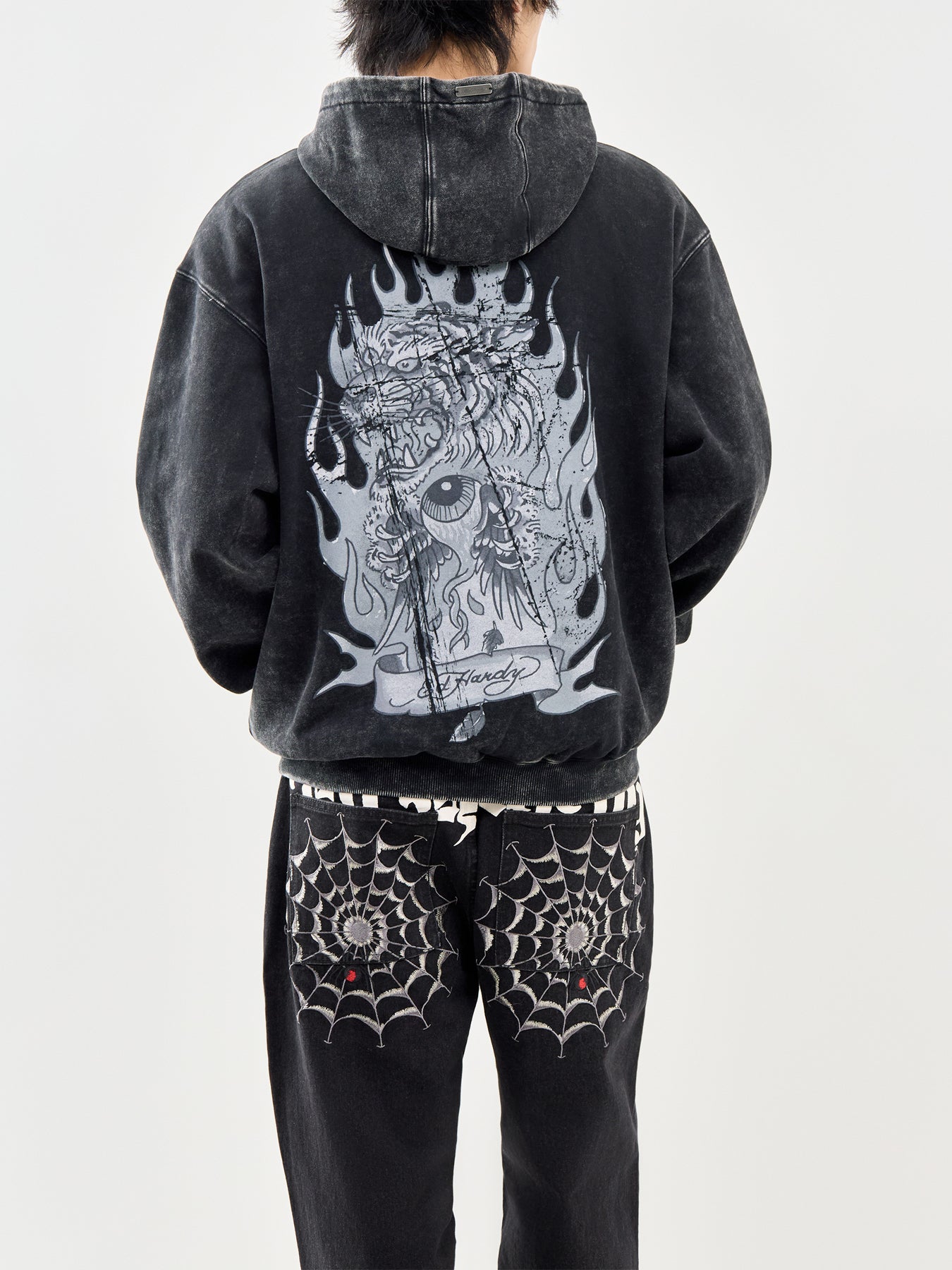 Flaming Tiger Relaxed Hoodie Black