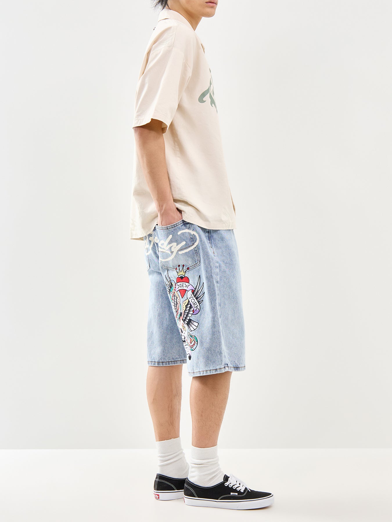 Skull Denim Jorts Blue