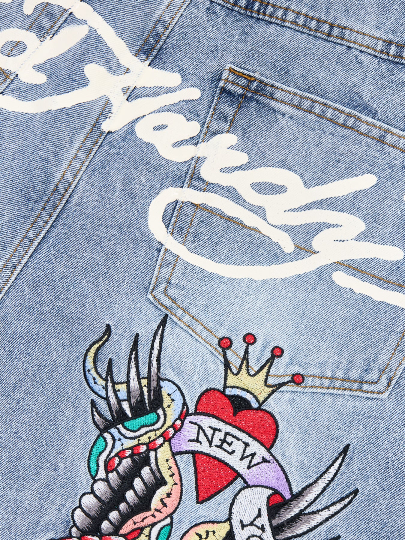 Skull Denim Jorts Blue