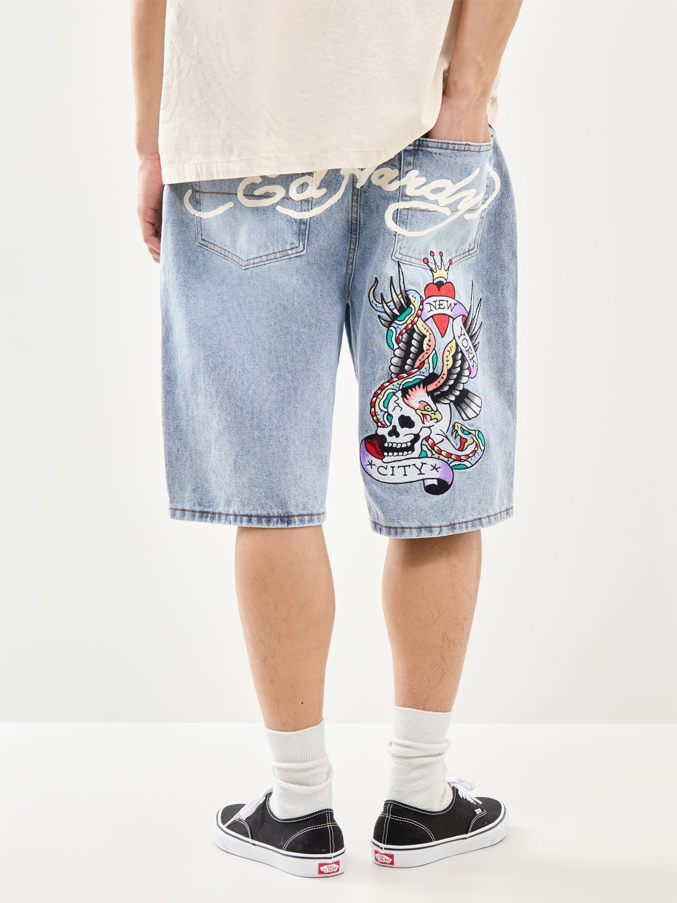 Skull Denim Jorts Blue