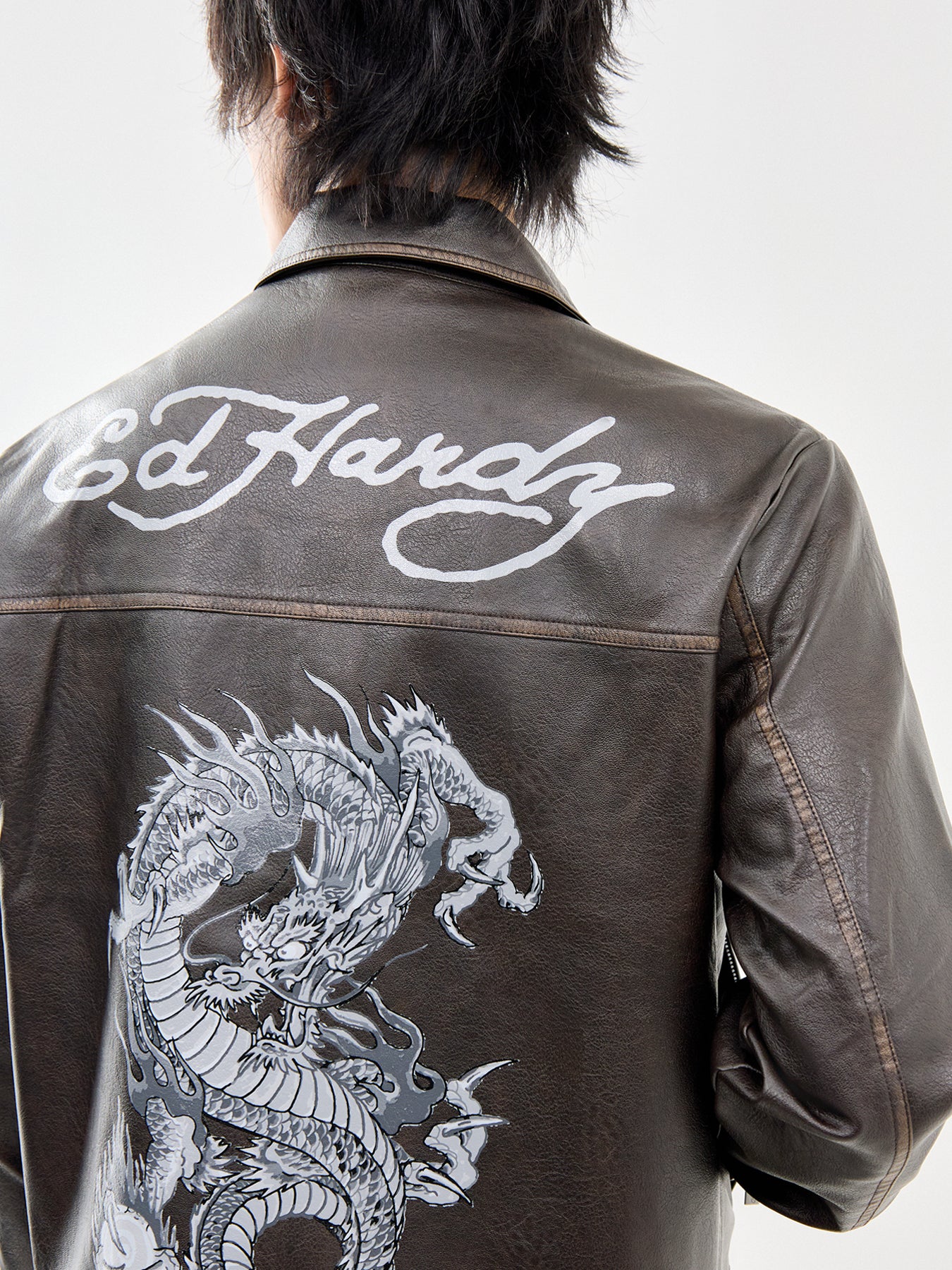 Vintage Washed Vegan Leather Motocross Jacket Brown