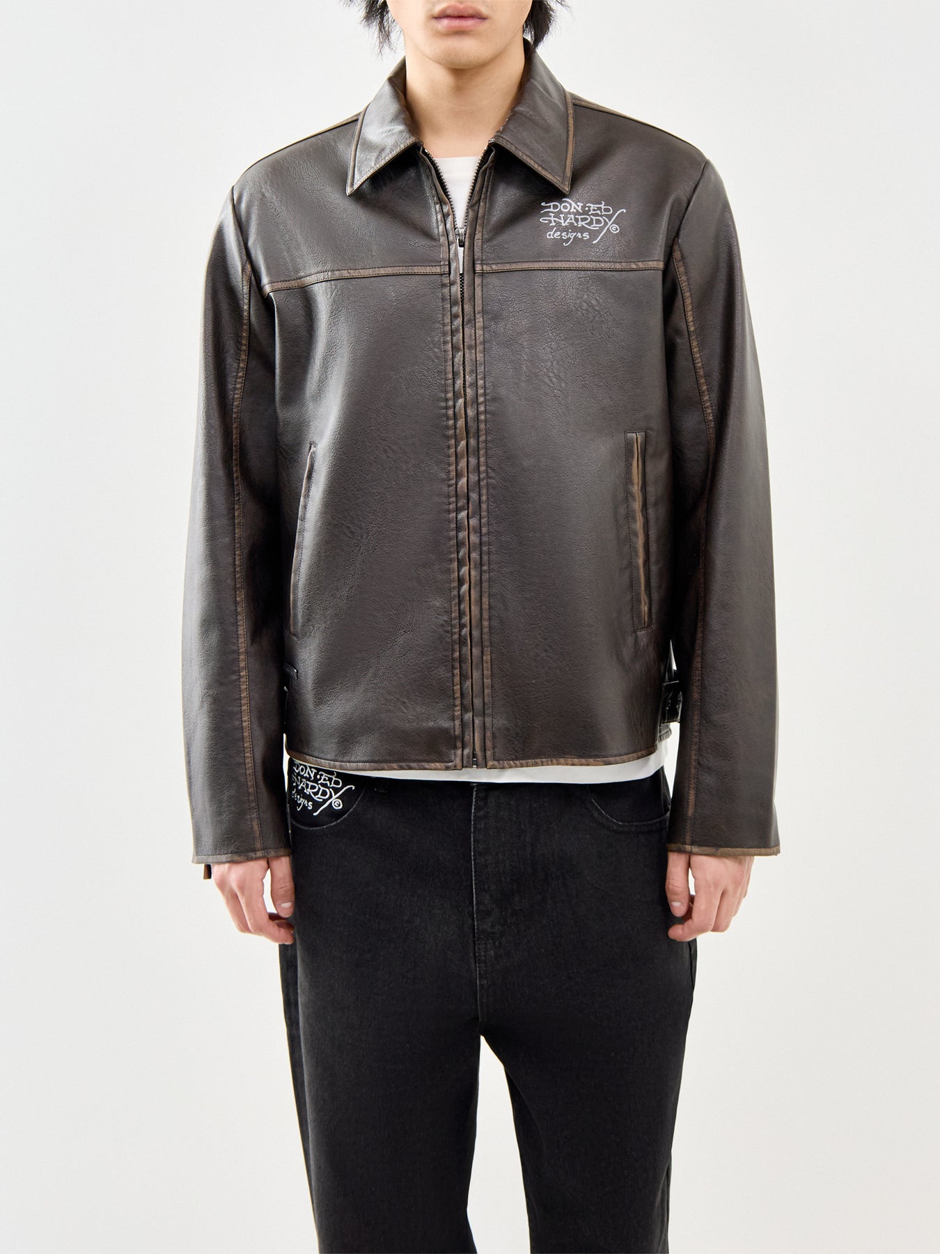 Vintage Washed Vegan Leather Motocross Jacket Brown
