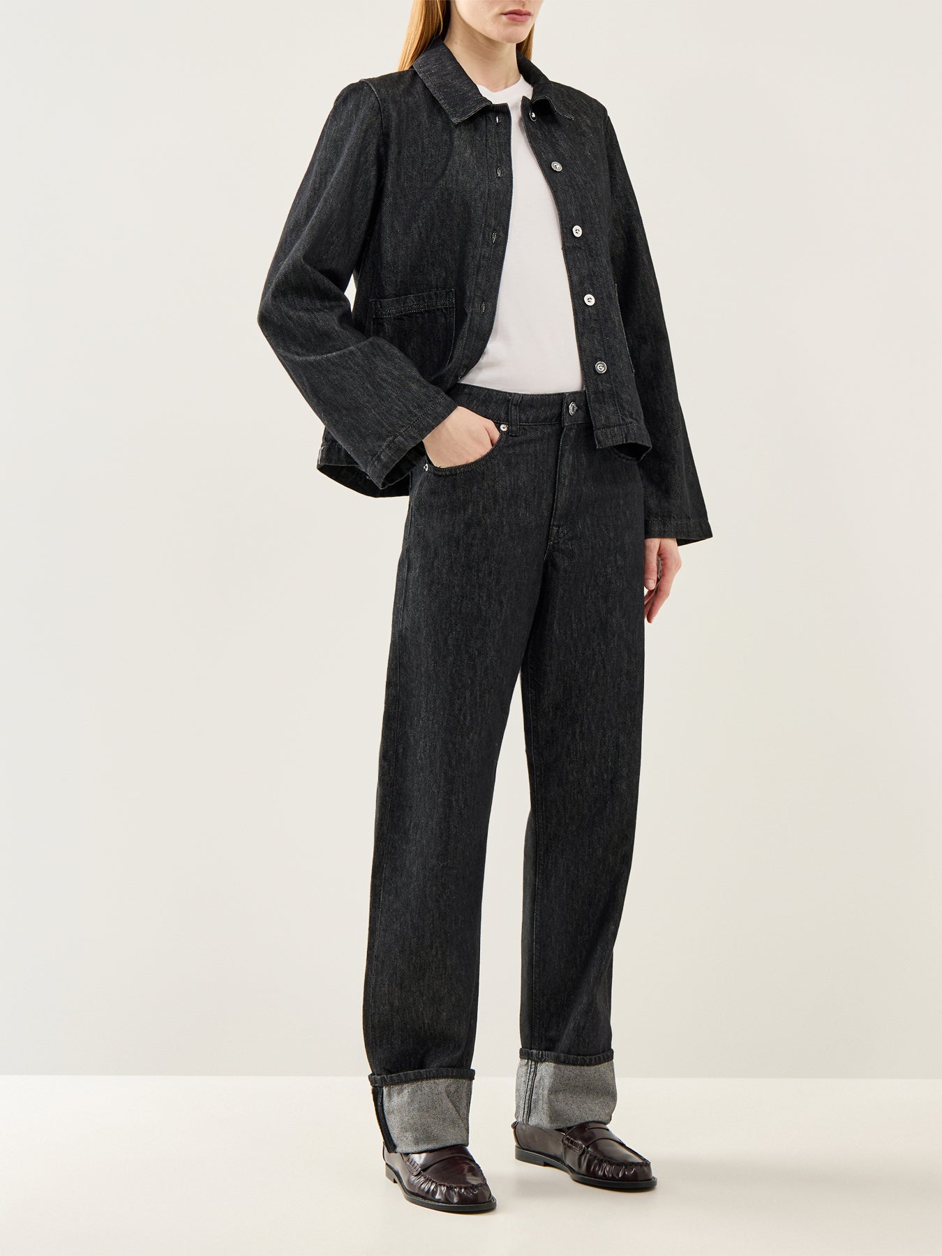 Straight Lyra-Bora Mid-Waist Fold-Up Jeans Black Denim