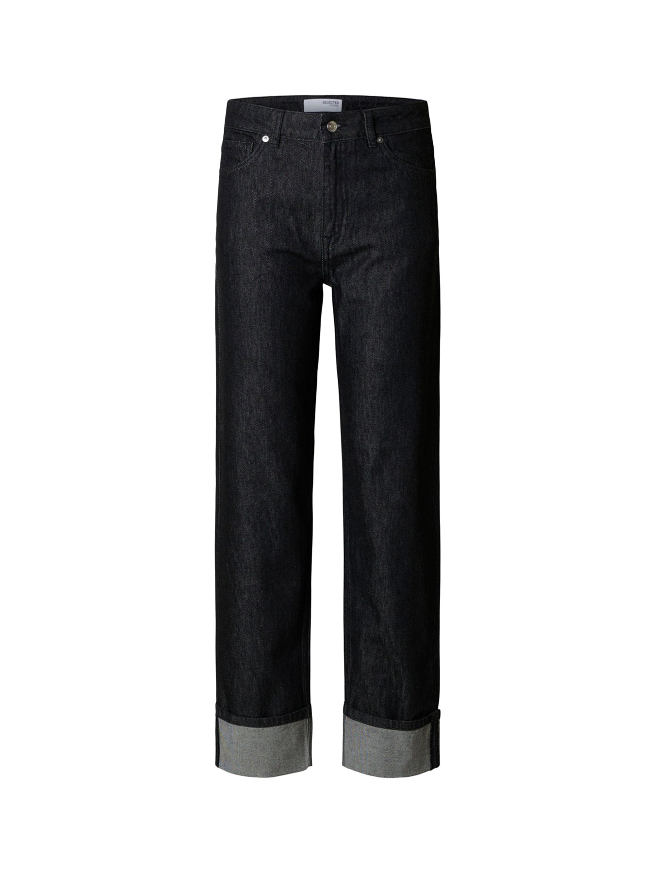 Straight Lyra-Bora Mid-Waist Fold-Up Jeans Black Denim