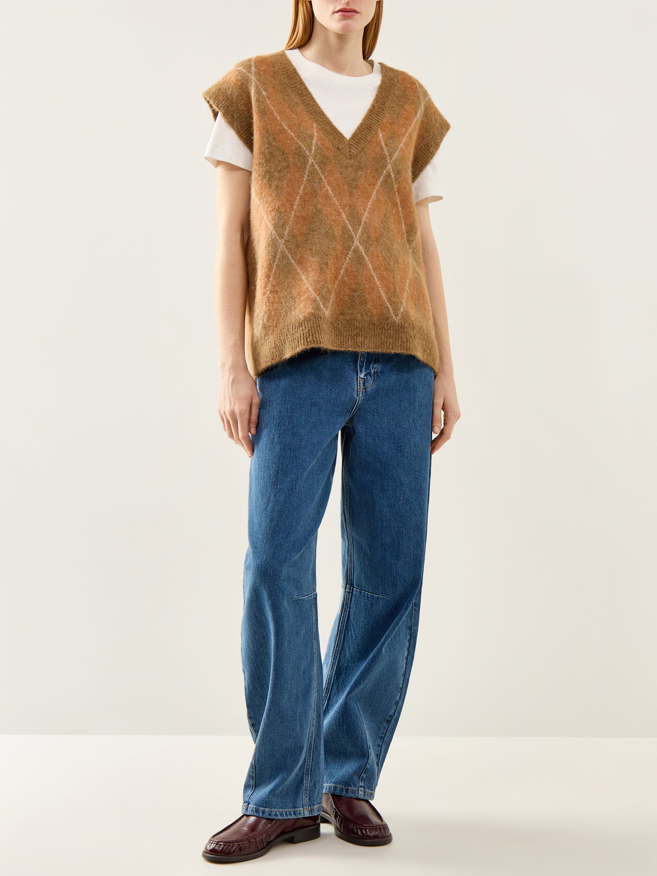 Lulu Brushed Argyle Knit Vest Brown Argyle