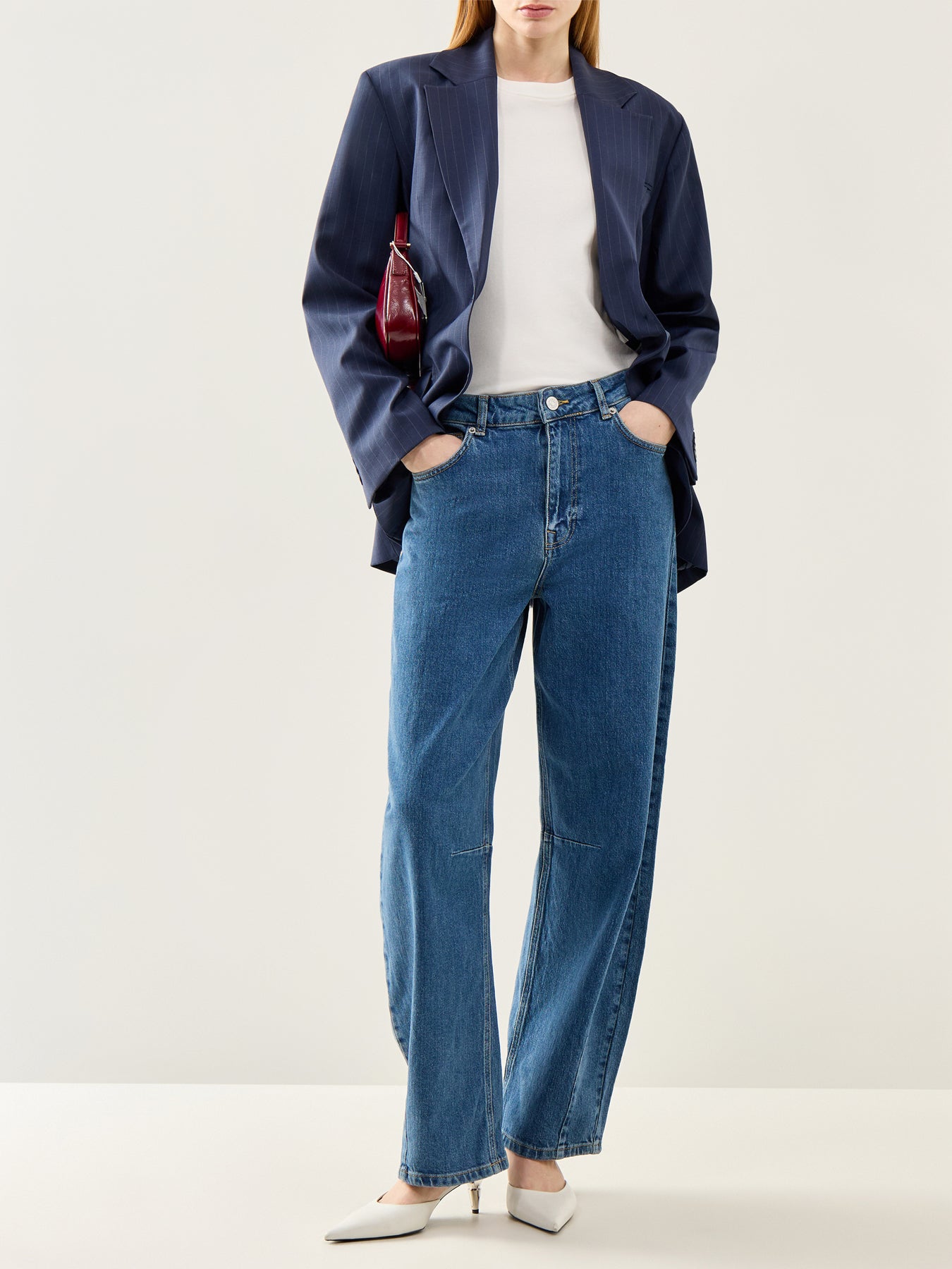 Loose Barrel Ane-Kori Mid-Waist Jeans Blue Denim