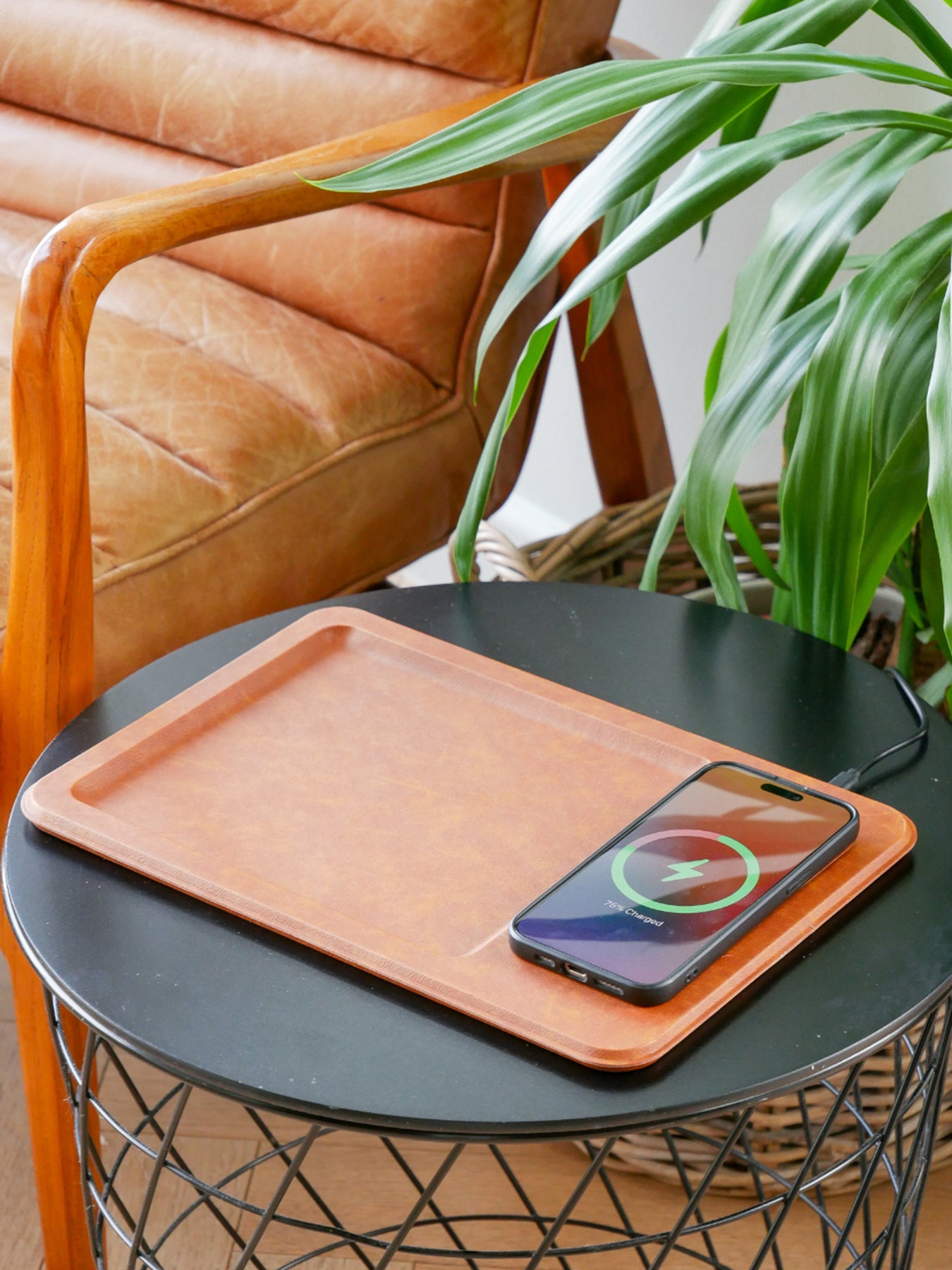 Leather Wireless Charger Tray Brown