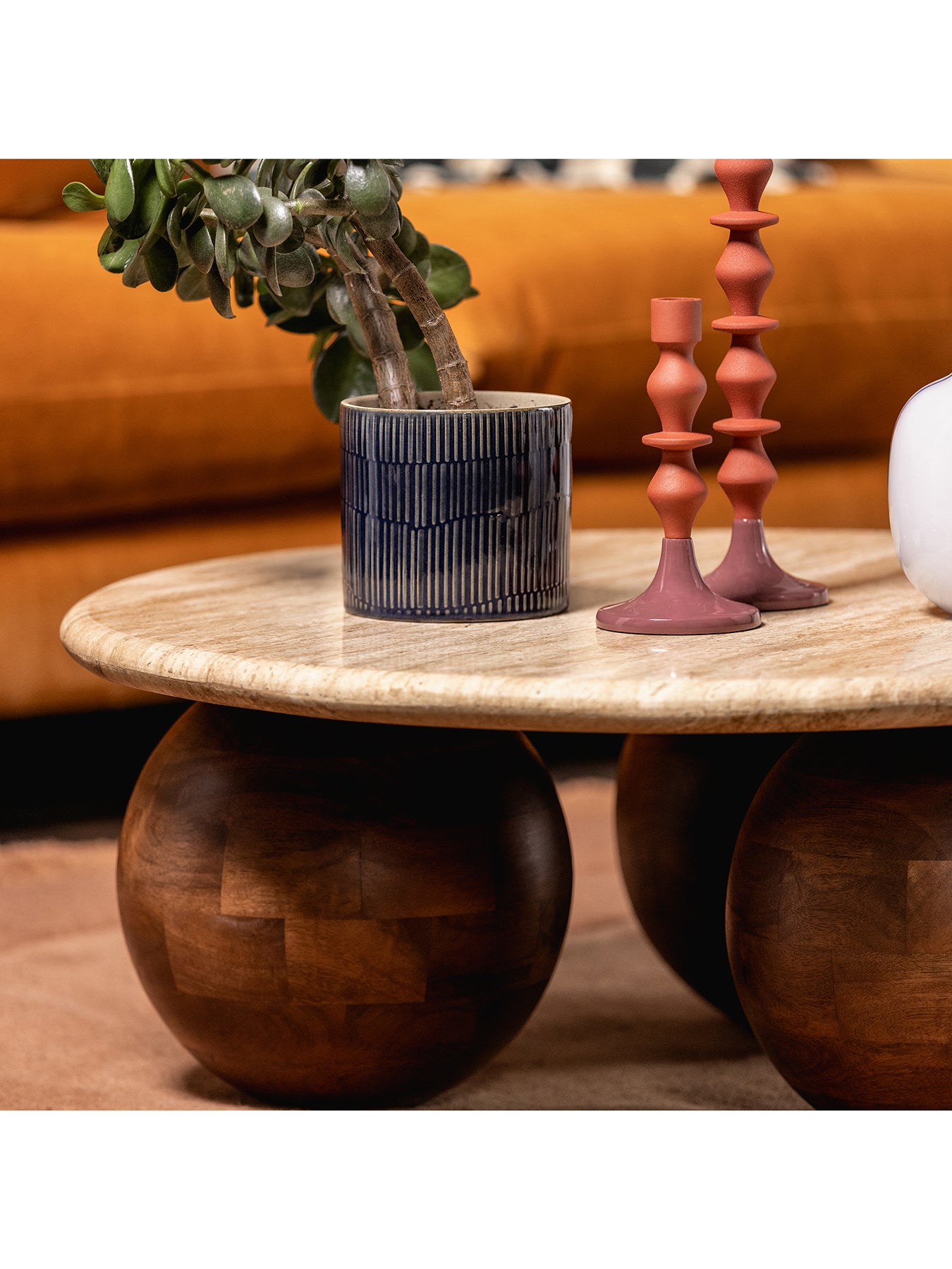 Basso Mango Wood and Travertine Coffee Table