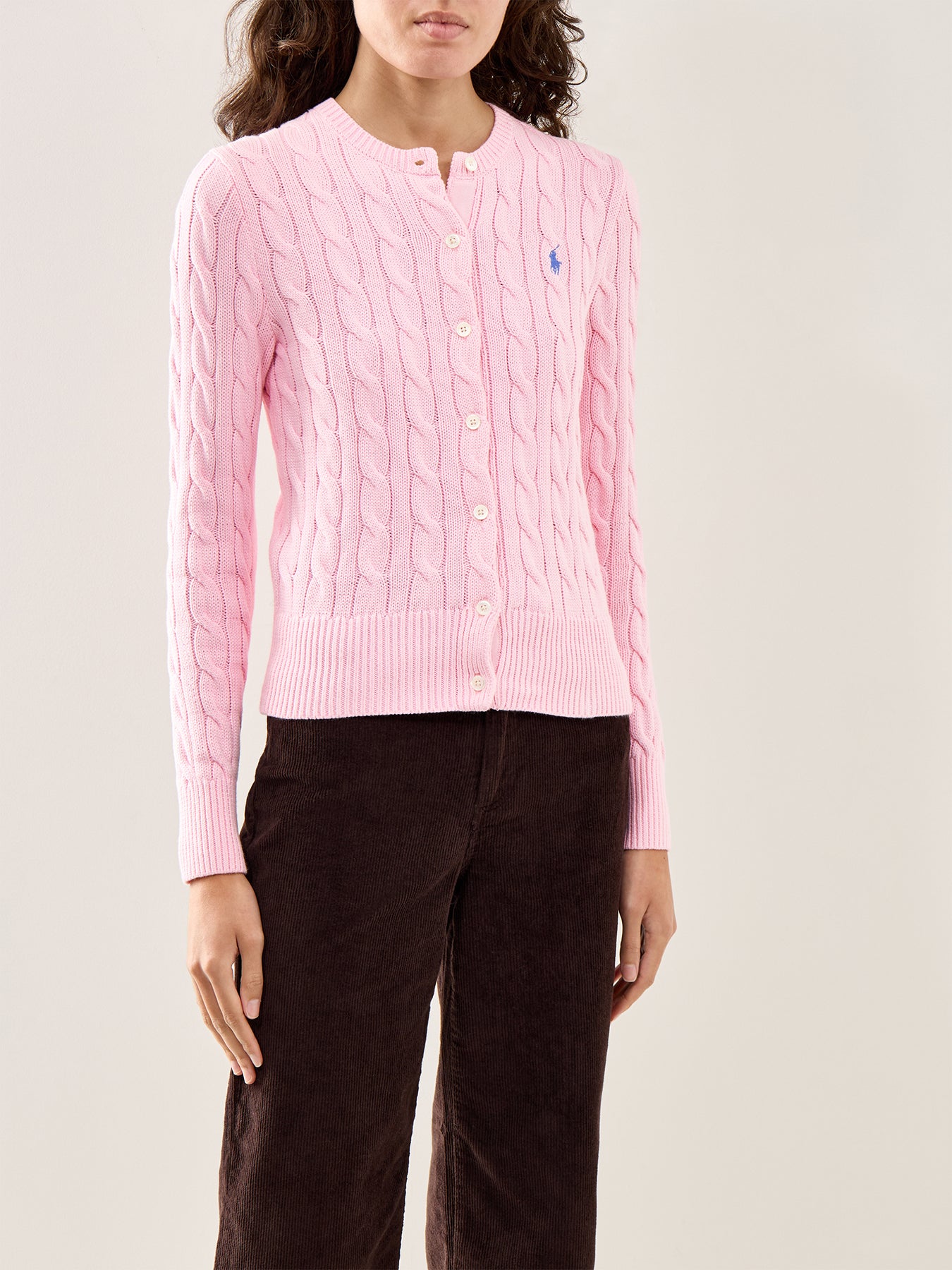 Cotton Cable LS Cardigan Pink