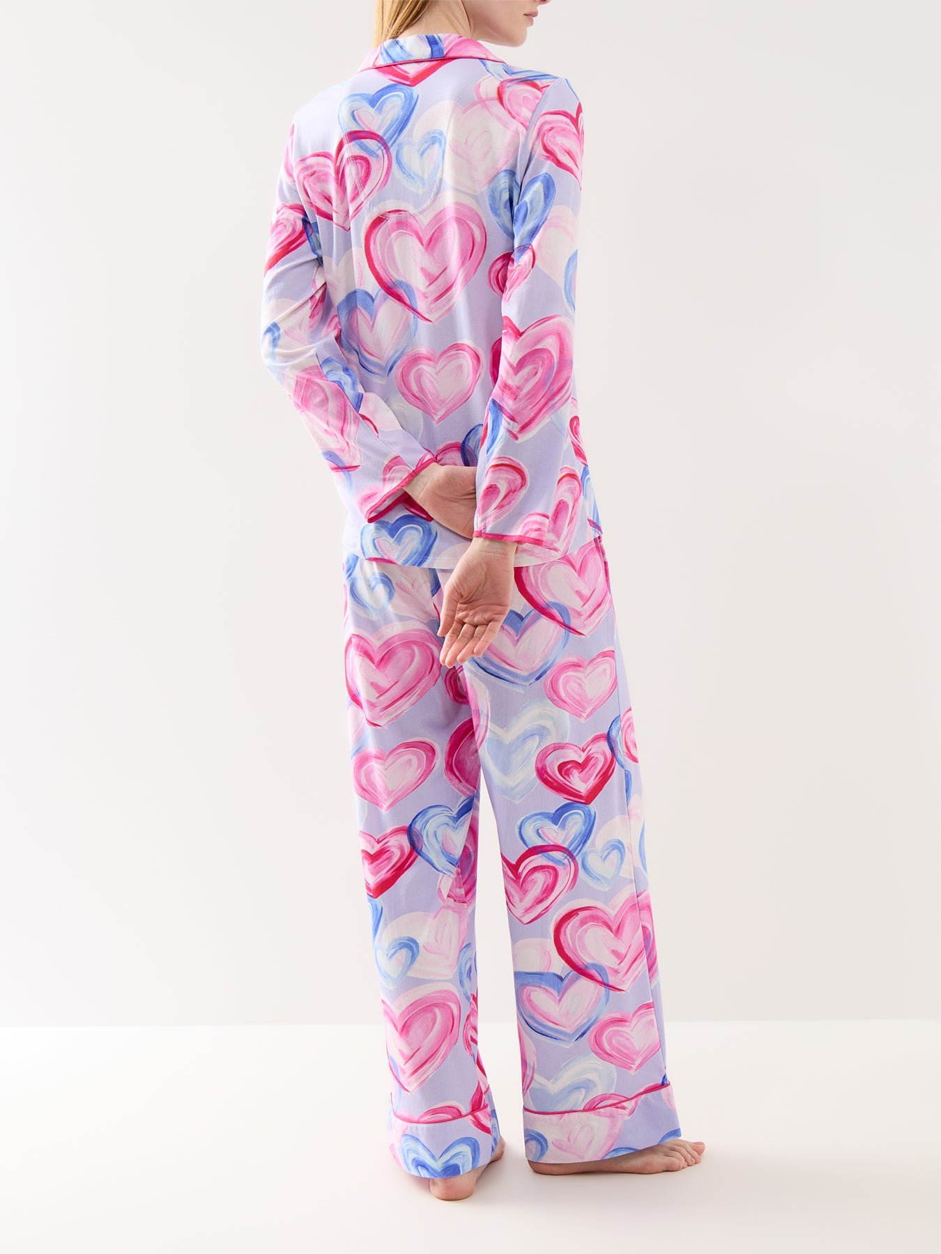 Pink Heart Printed Jersey Wide Leg Pyjama Bottoms