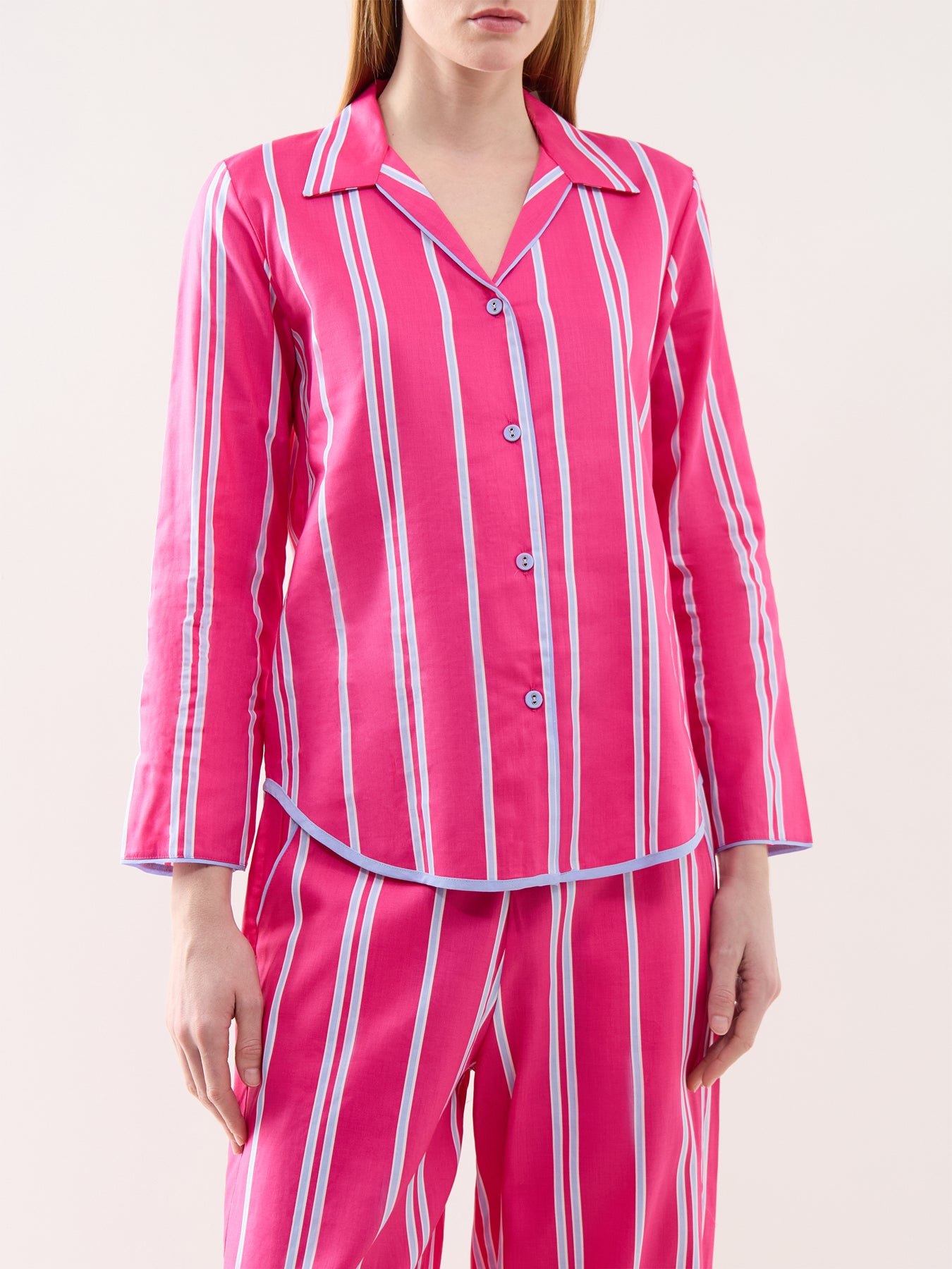 Pink Printed Stripe Pyjama Top
