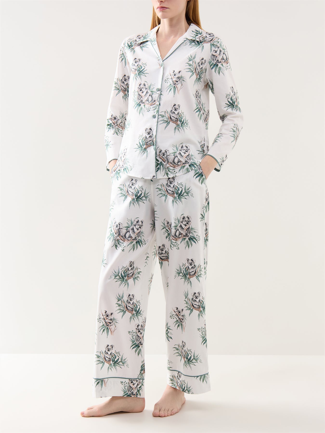 Koala Print Wide Leg Pyjama Bottoms Green