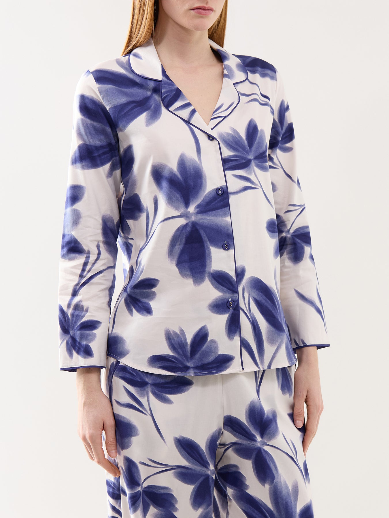 Navy Floral Print Pyjama Top