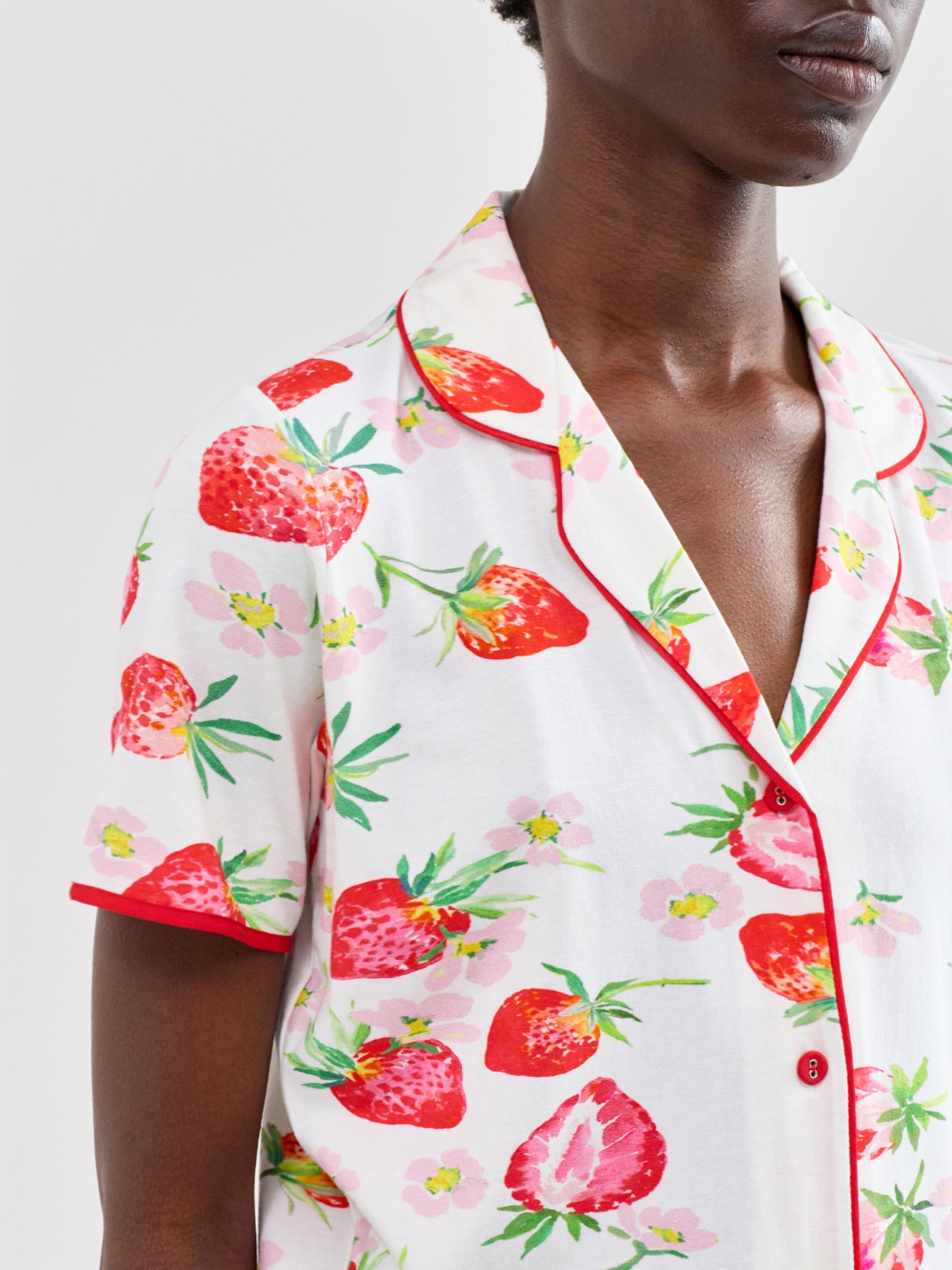 Strawberry Print Pyjama Top Red